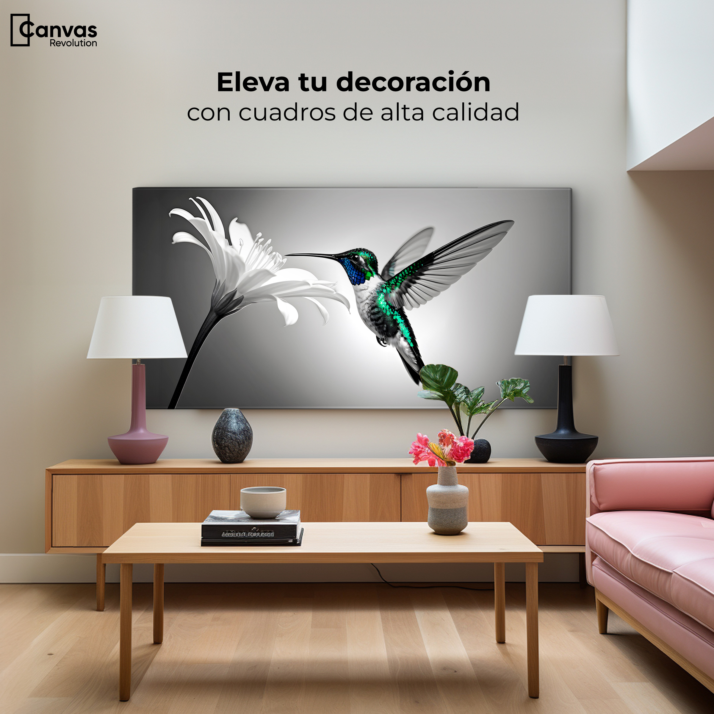 Foto 4 pulgar | Cuadro Blanco Y Negro Canvas Verde En Vuelo 120x60