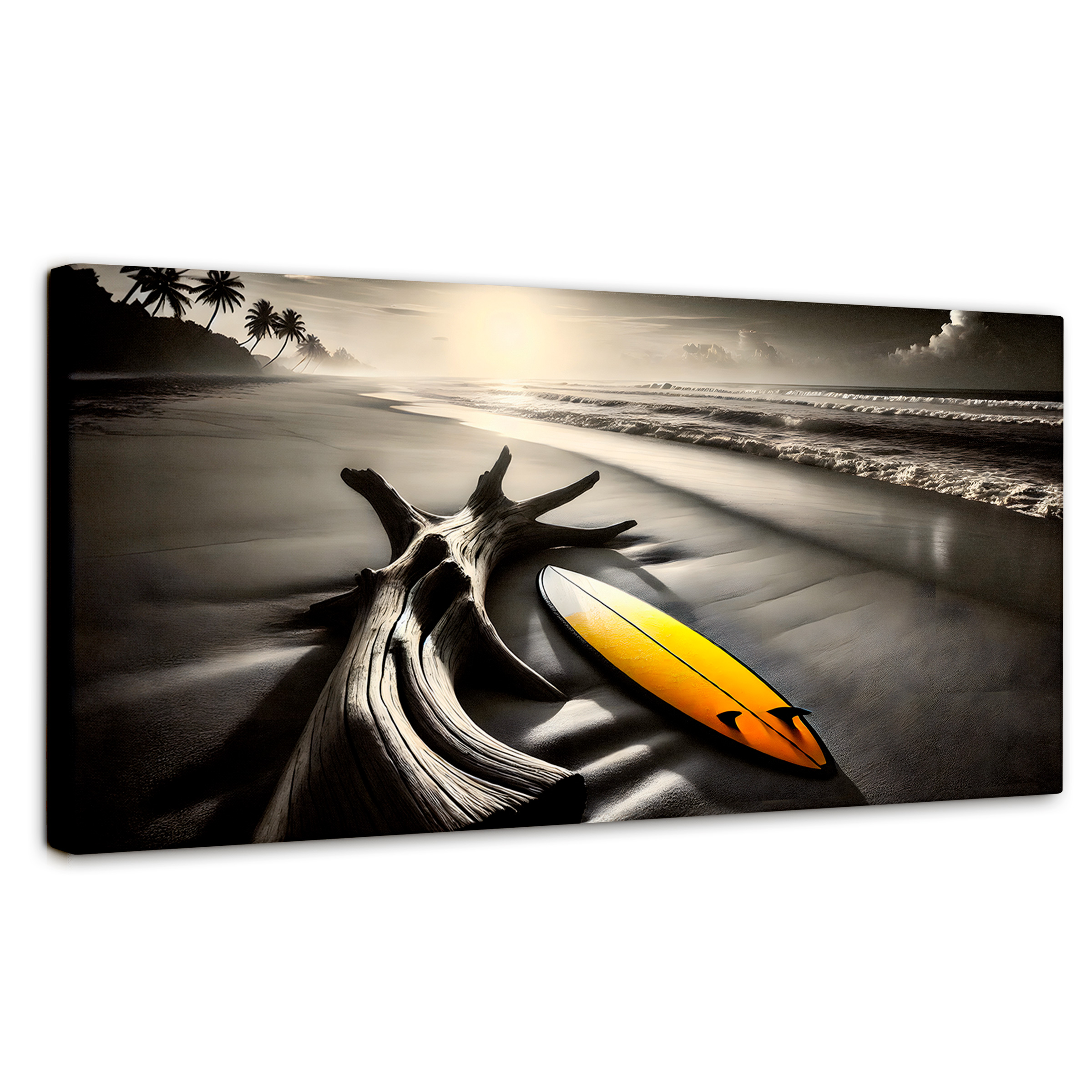 Foto 1 | Cuadro Blanco Y Negro Canvas Surf Al Amanecer 120x60