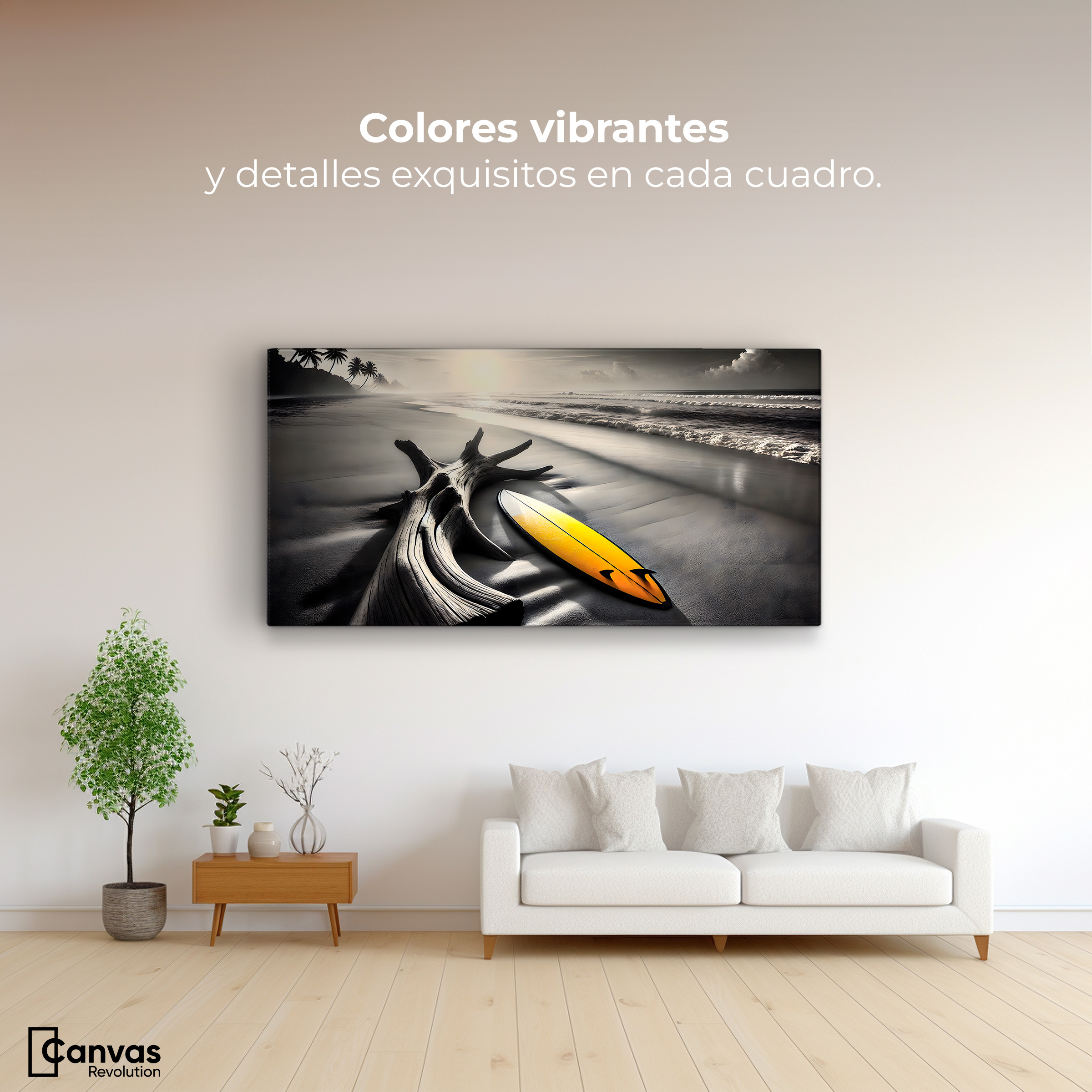 Foto 3 pulgar | Cuadro Blanco Y Negro Canvas Surf Al Amanecer 120x60