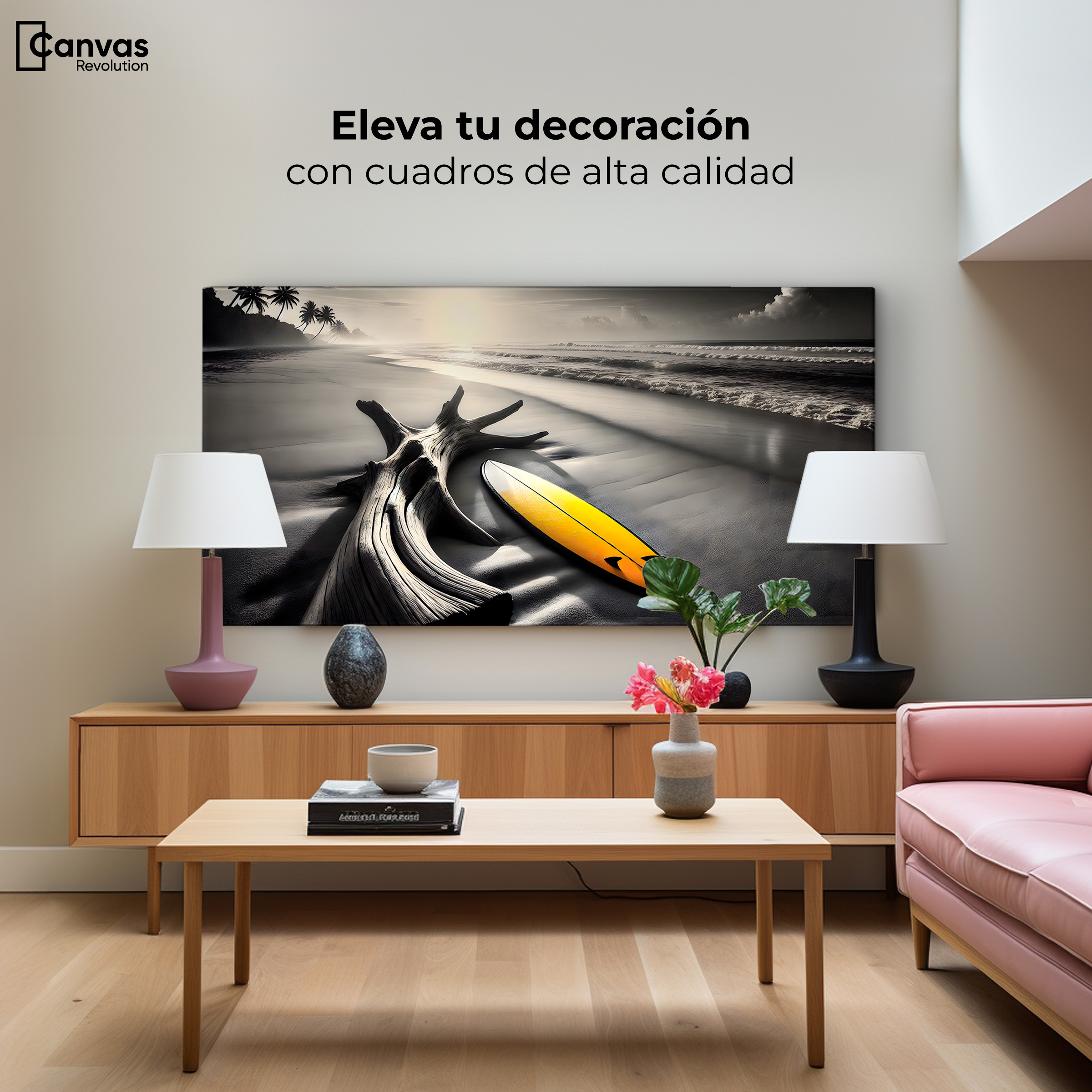 Foto 3 | Cuadro Blanco Y Negro Canvas Surf Al Amanecer 120x60