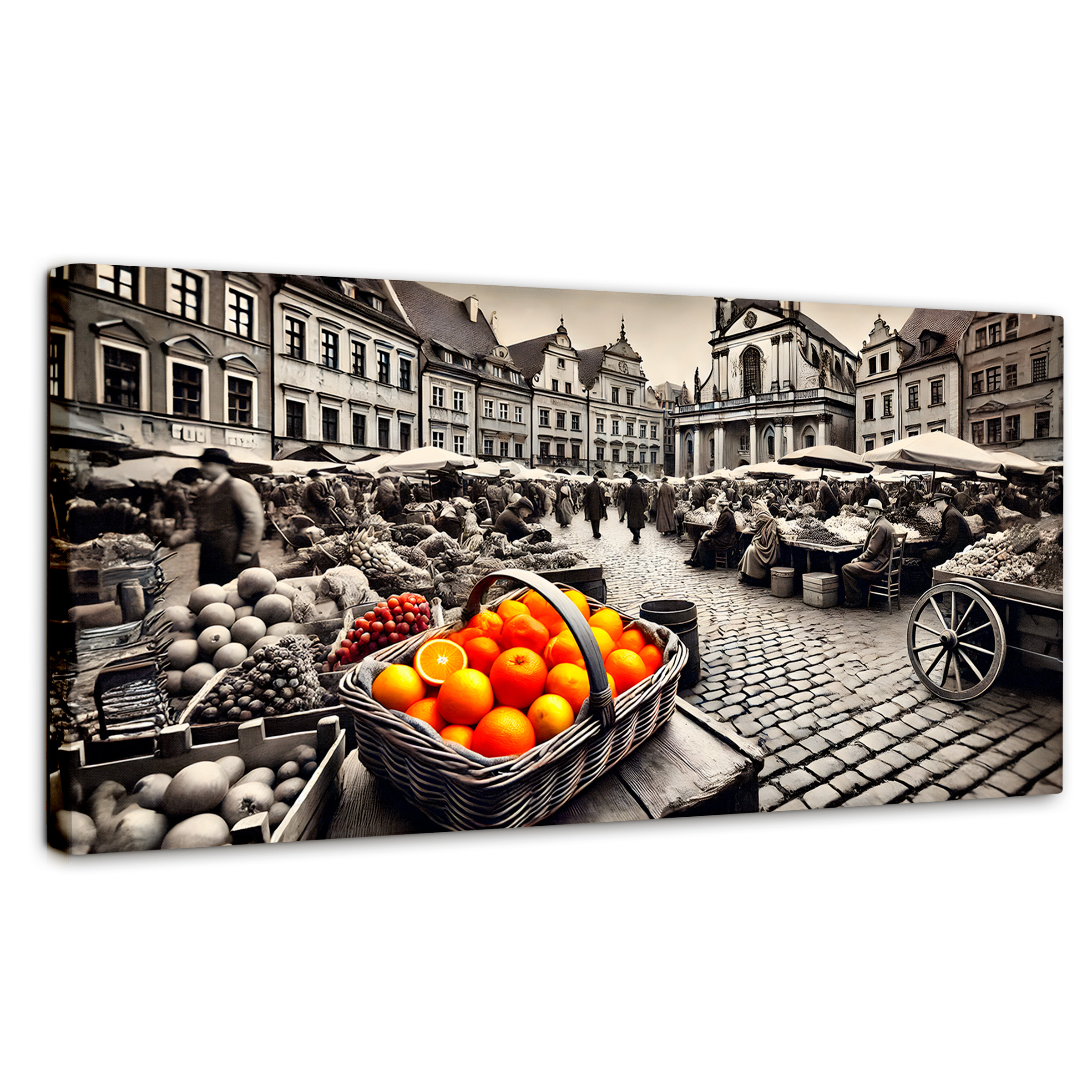 Foto 2 pulgar | Cuadro Blanco Y Negro Canvas Mercado Naranja 120x60