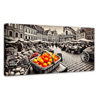 Foto 1 | Cuadro Blanco Y Negro Canvas Mercado Naranja 120x60
