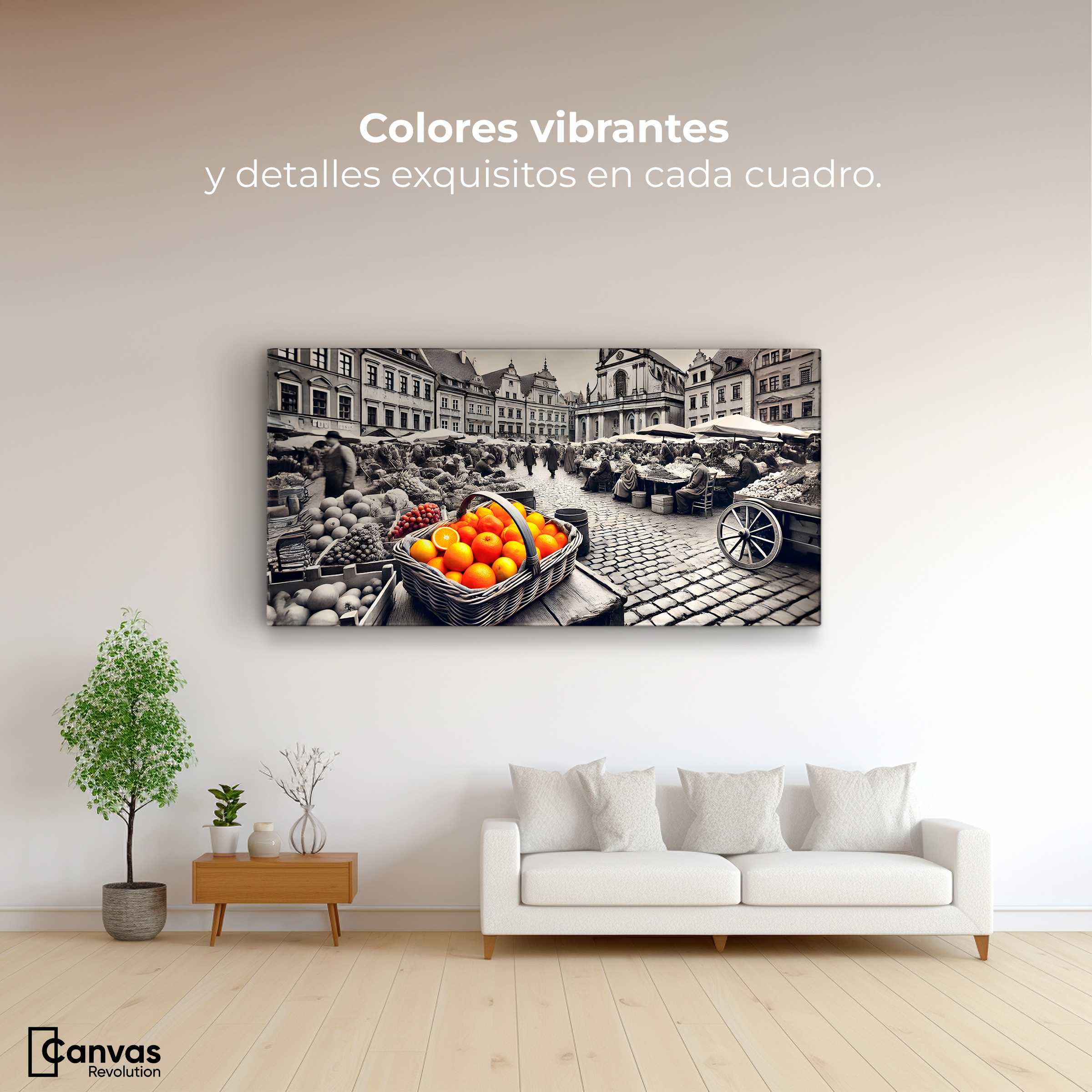 Foto 3 pulgar | Cuadro Blanco Y Negro Canvas Mercado Naranja 120x60