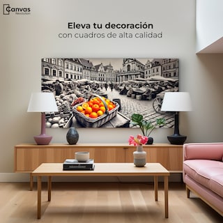 Foto 3 | Cuadro Blanco Y Negro Canvas Mercado Naranja 120x60