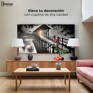 Foto 3 | Cuadro Blanco Y Negro Canvas Bicicleta En Muelle 120x60
