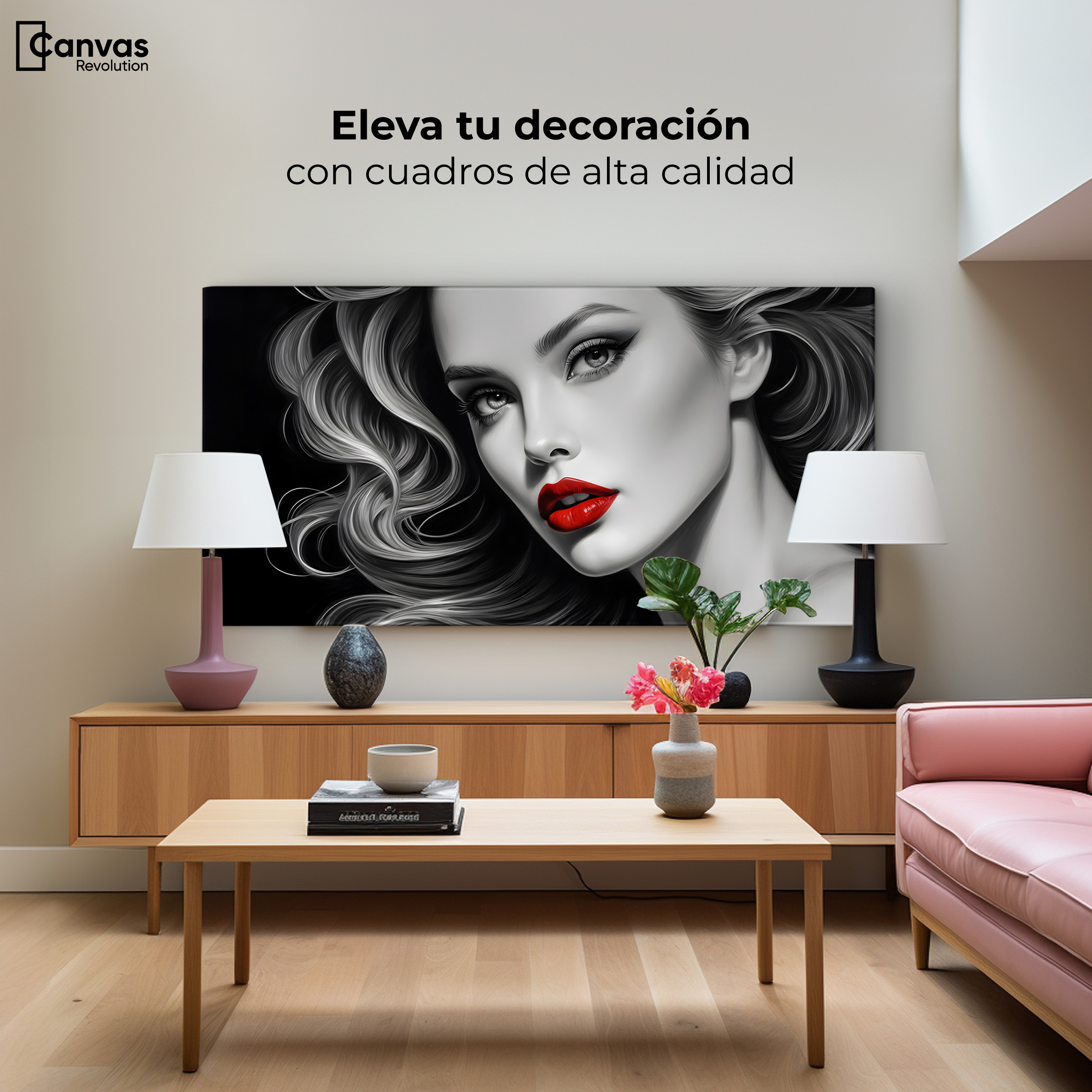 Foto 4 pulgar | Cuadro Blanco Y Negro Canvas Labios De Pasión 120x60