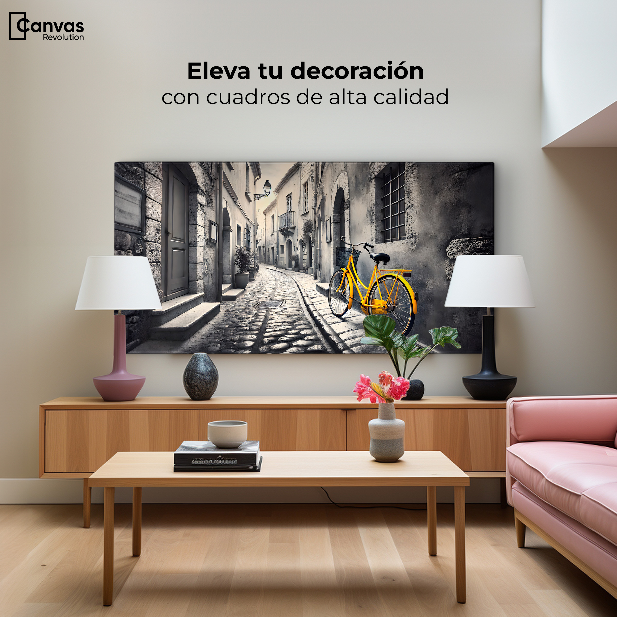 Foto 4 pulgar | Cuadro Blanco Y Negro Canvas Callejón Amarillo 120x60