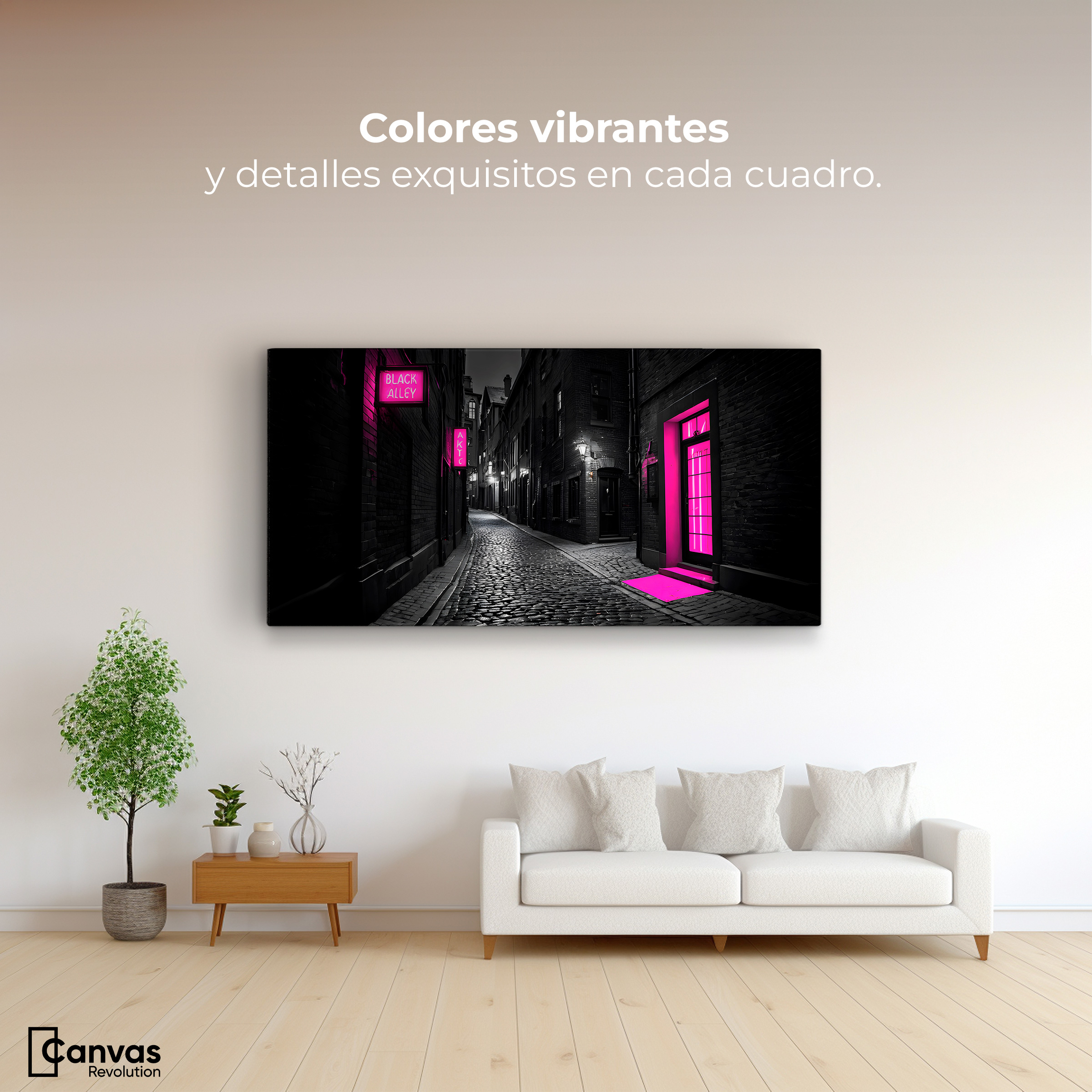 Foto 3 pulgar | Cuadro Blanco Y Negro Canvas Neón En La Noche 120x60