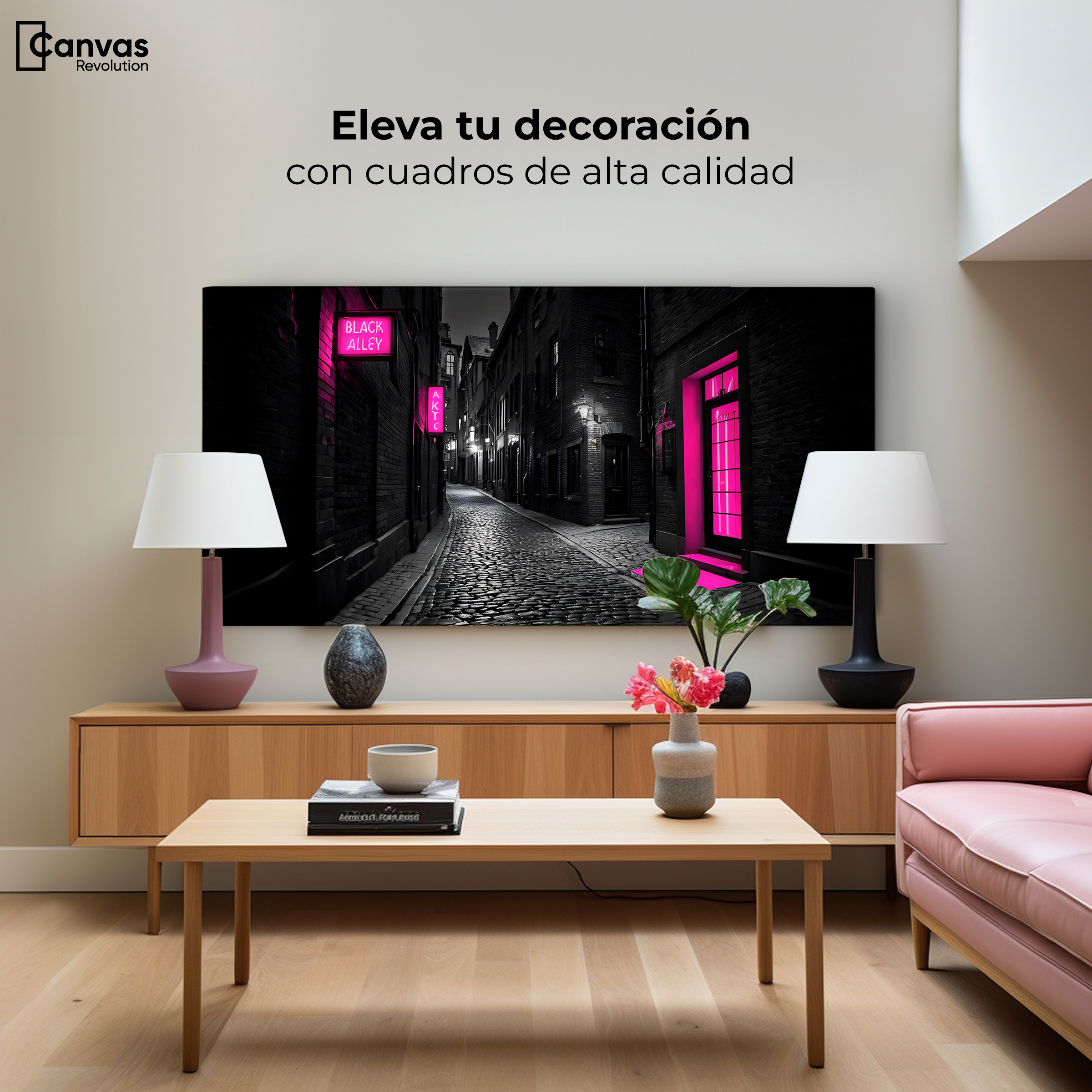 Foto 4 pulgar | Cuadro Blanco Y Negro Canvas Neón En La Noche 120x60