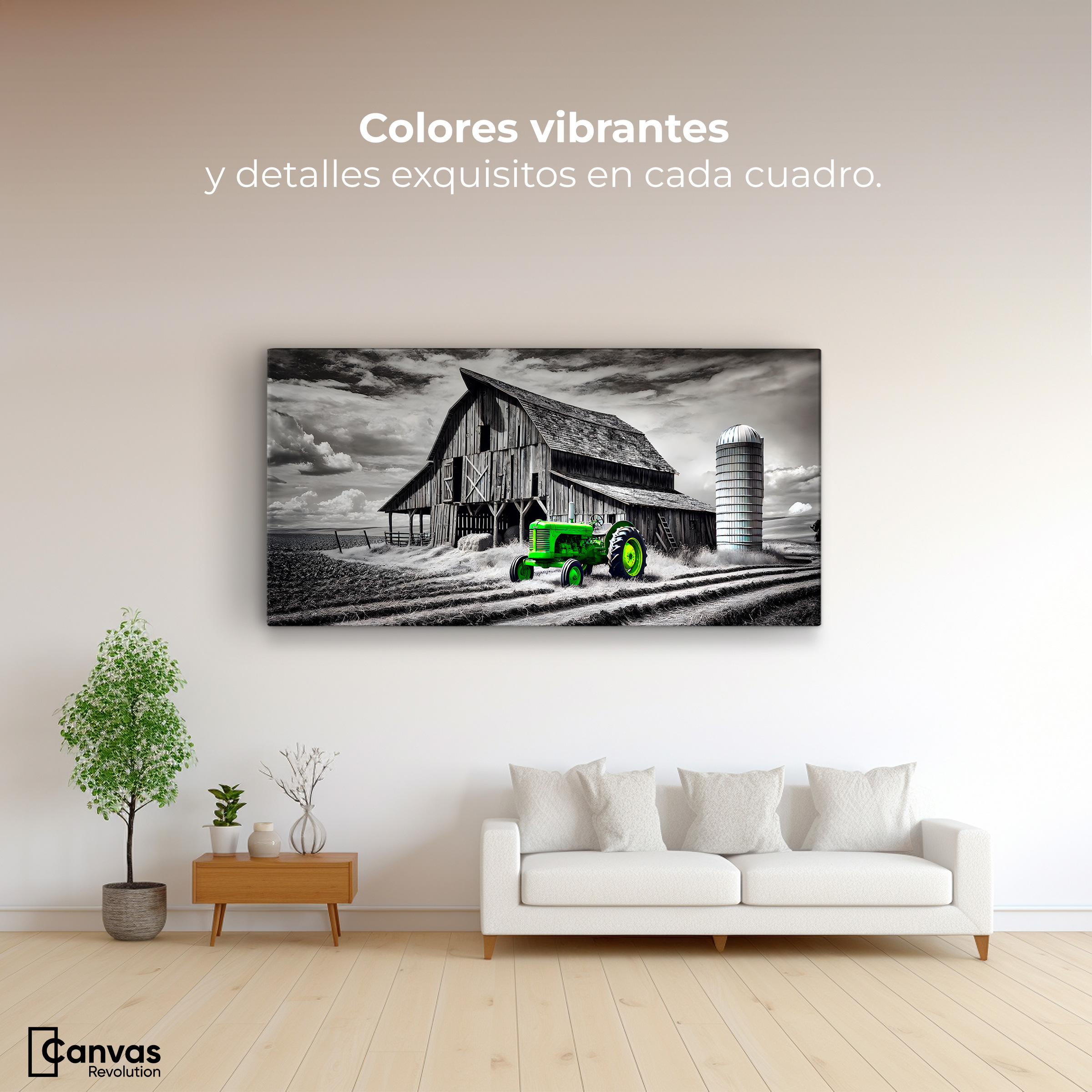 Foto 3 pulgar | Cuadro Blanco Y Negro Canvas Verde En La Granja 120x60
