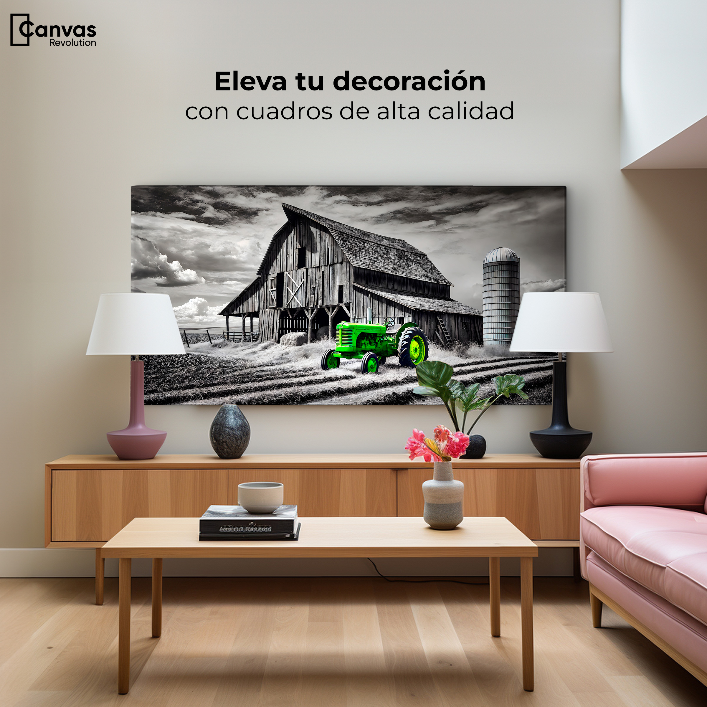 Foto 4 pulgar | Cuadro Blanco Y Negro Canvas Verde En La Granja 120x60