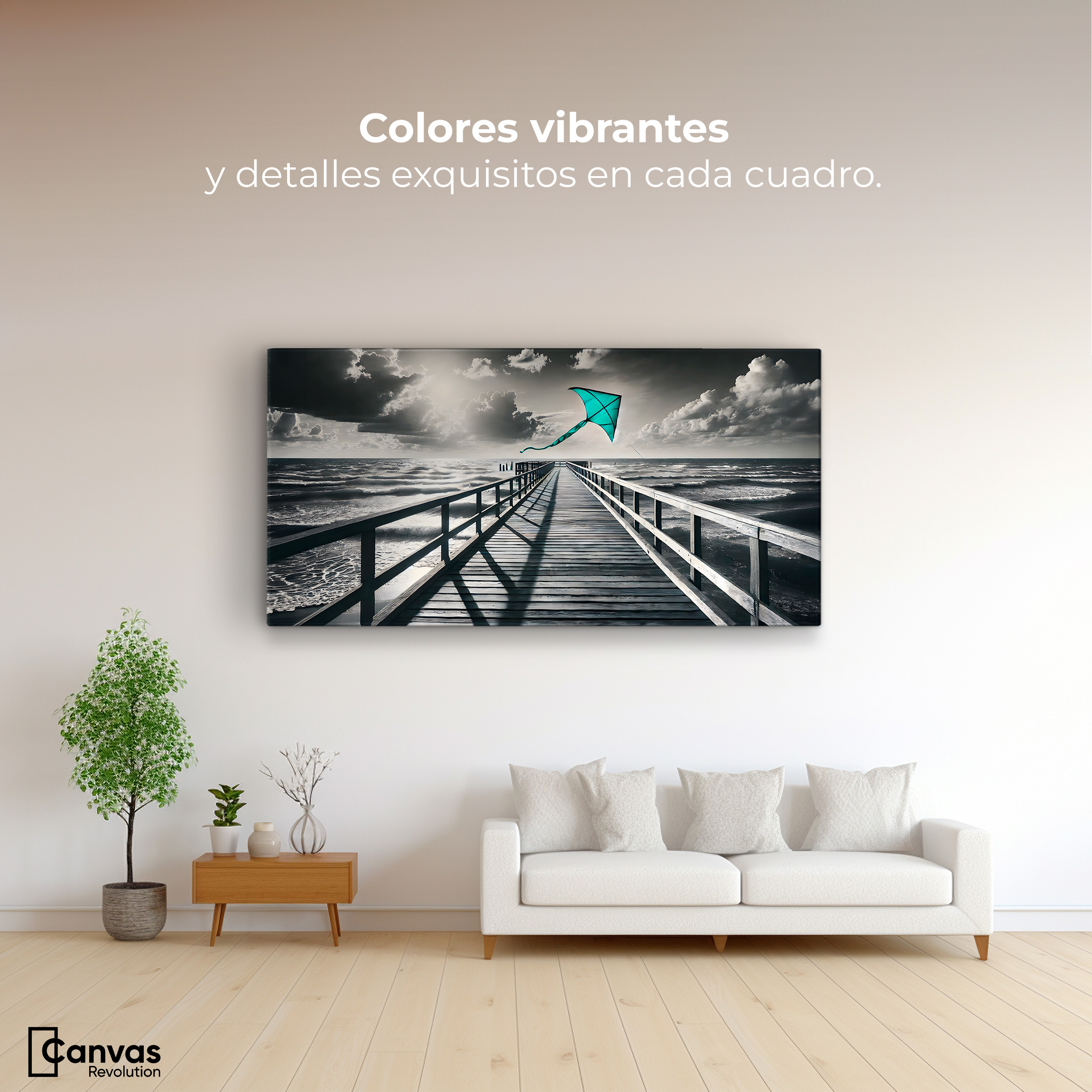 Foto 3 pulgar | Cuadro Blanco Y Negro Canvas Aventura En Viento 120x60