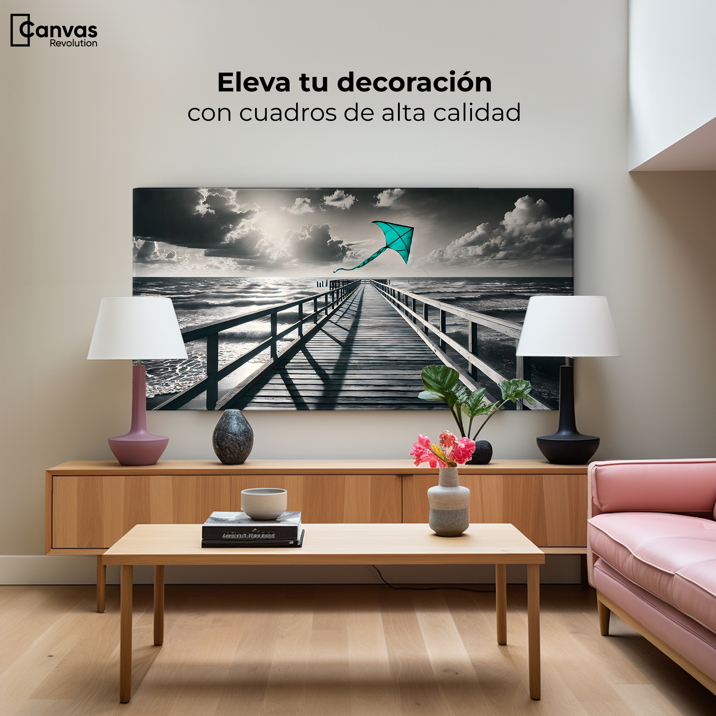 Foto 4 pulgar | Cuadro Blanco Y Negro Canvas Aventura En Viento 120x60