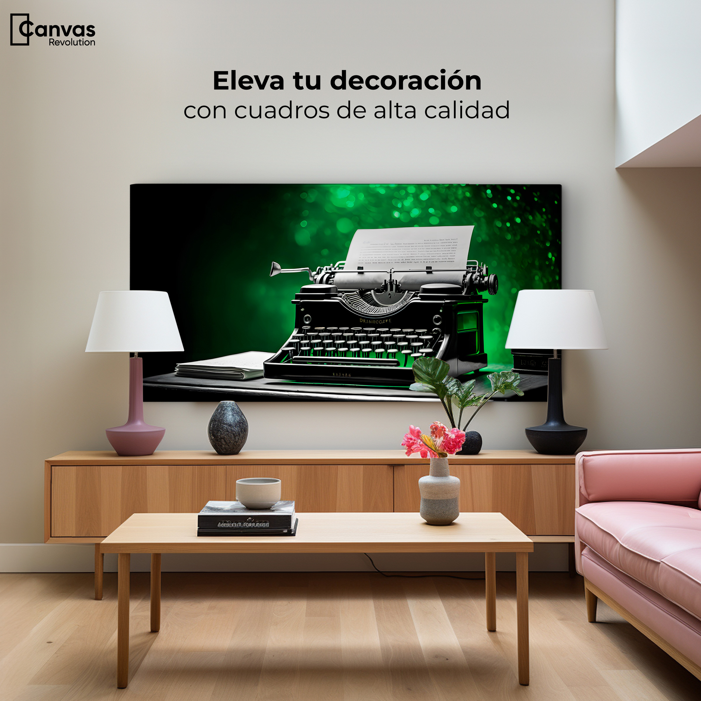 Foto 4 pulgar | Cuadro Blanco Y Negro Canvas Verde Entre Palabra 120x60