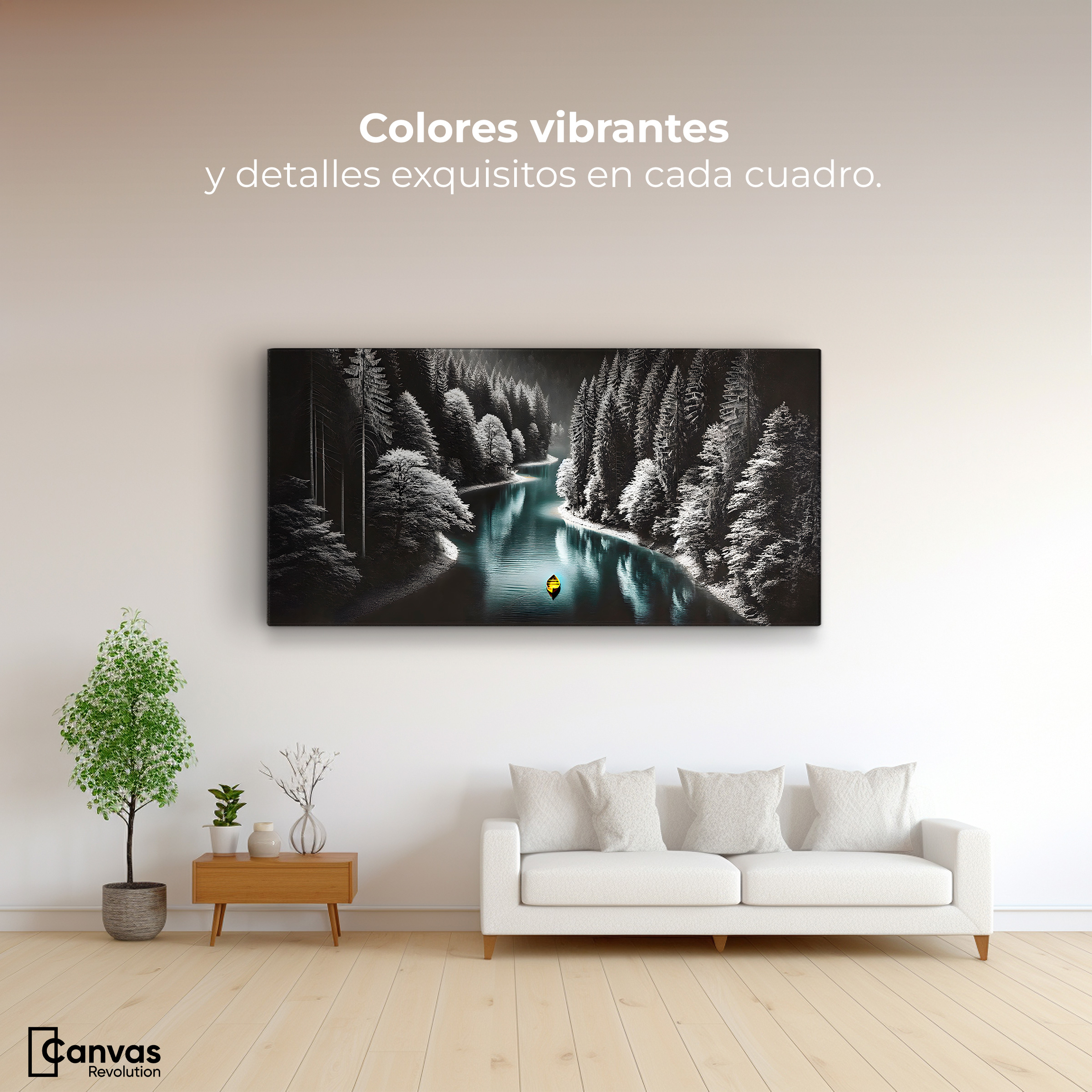 Foto 2 | Cuadro Blanco Y Negro Canvas Río De Esmeralda 120x60