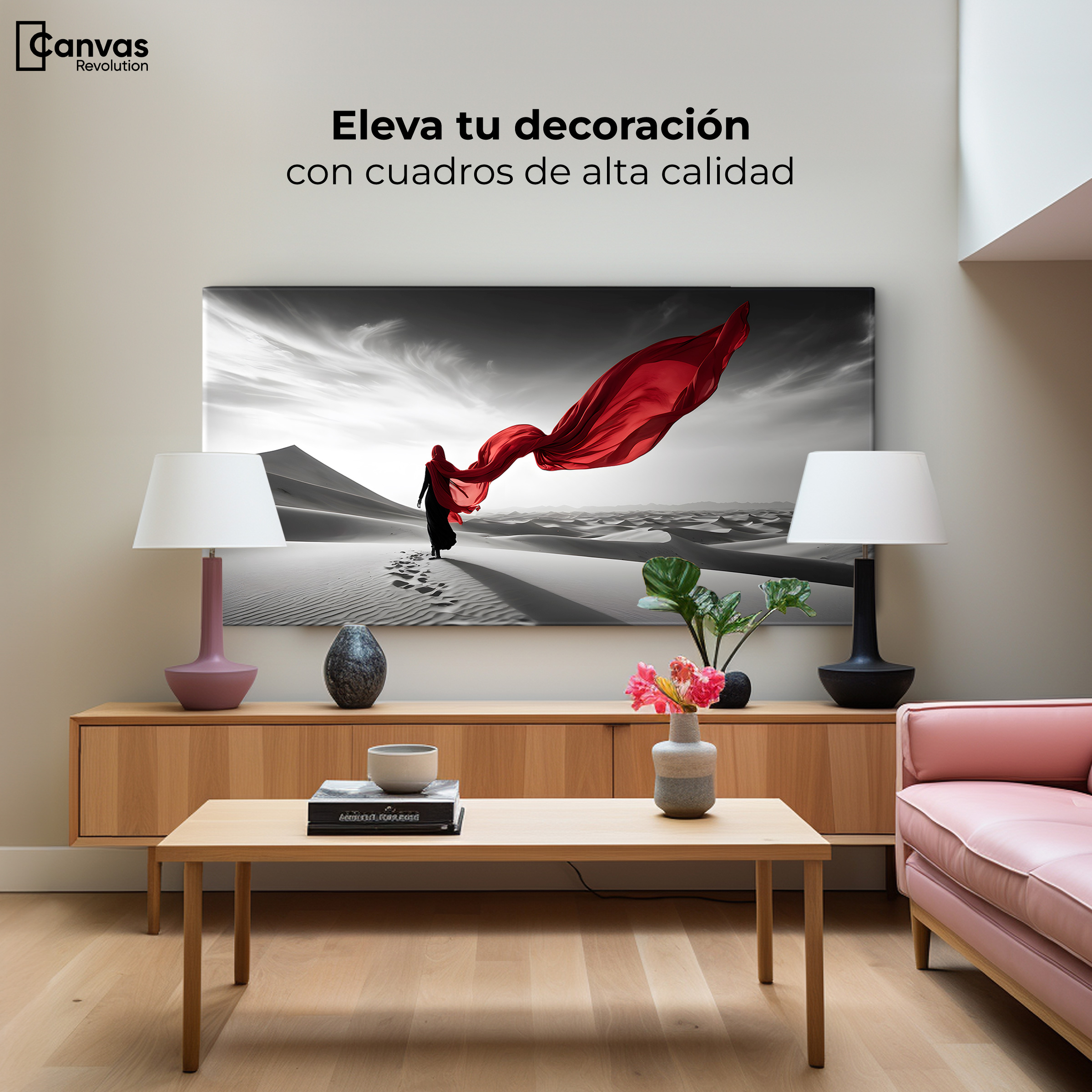 Foto 4 pulgar | Cuadro Blanco Y Negro Canvas Dunas Y Rojo 120x60