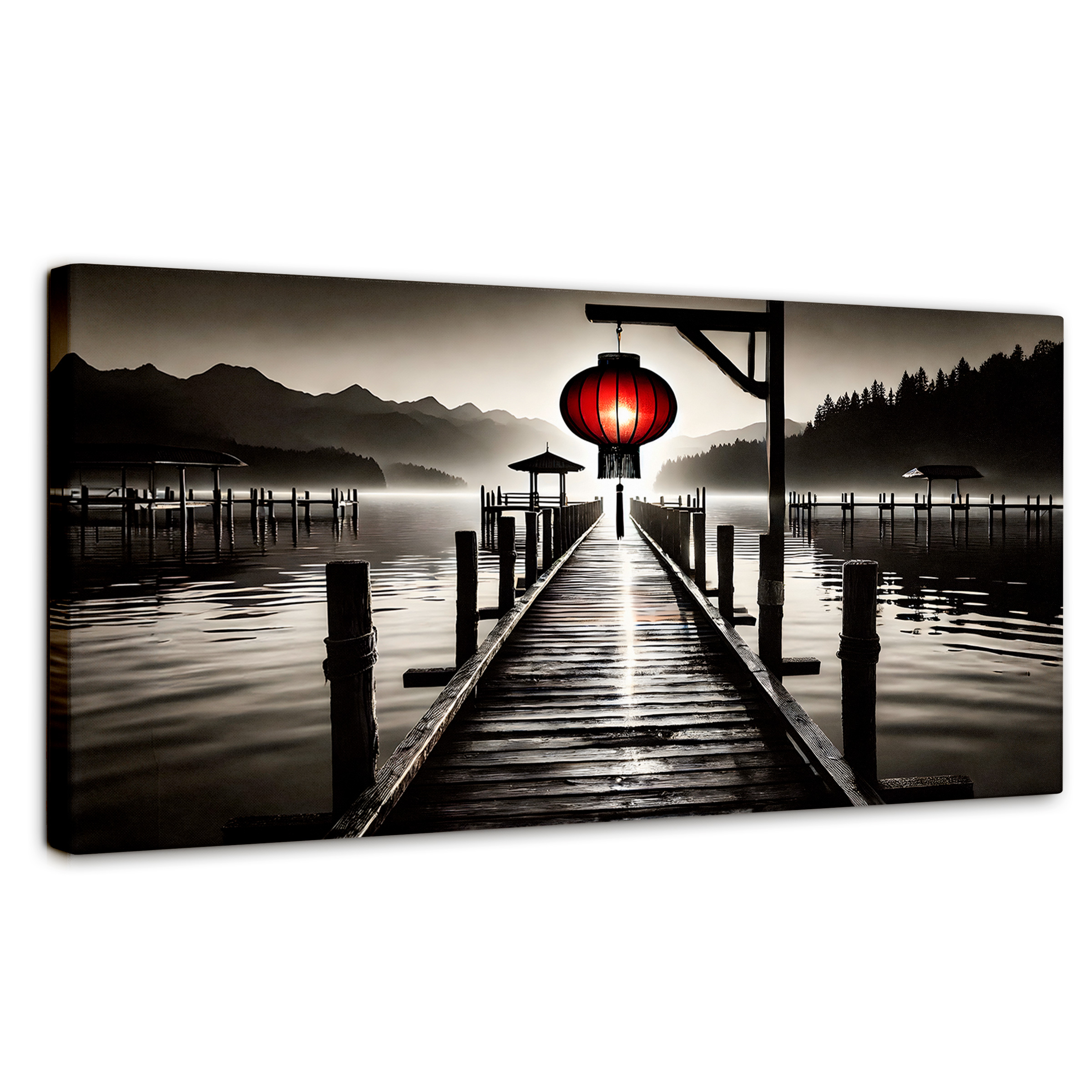 Foto 1 | Cuadro Blanco Y Negro Canvas Rojo En El Muelle 120x60