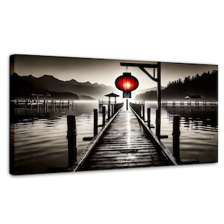 Foto 1 | Cuadro Blanco Y Negro Canvas Rojo En El Muelle 120x60