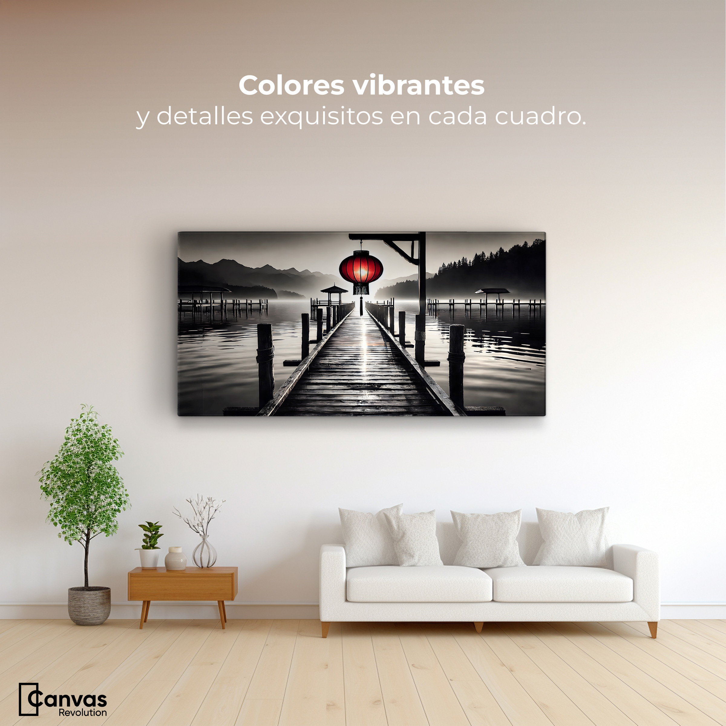 Foto 3 pulgar | Cuadro Blanco Y Negro Canvas Rojo En El Muelle 120x60