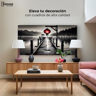 Foto 3 | Cuadro Blanco Y Negro Canvas Rojo En El Muelle 120x60