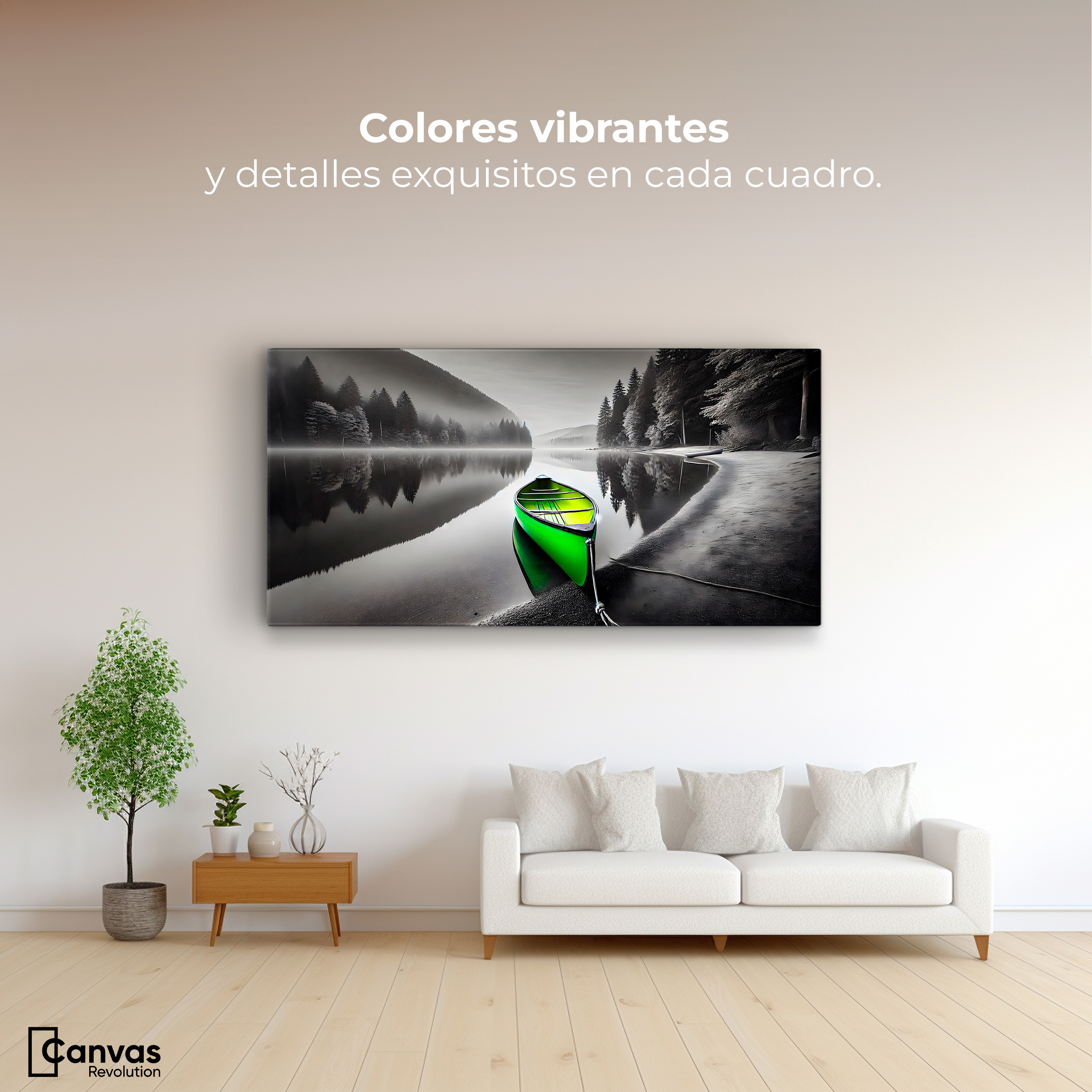 Foto 3 pulgar | Cuadro Blanco Y Negro Canvas Verde En El Lago 120x60