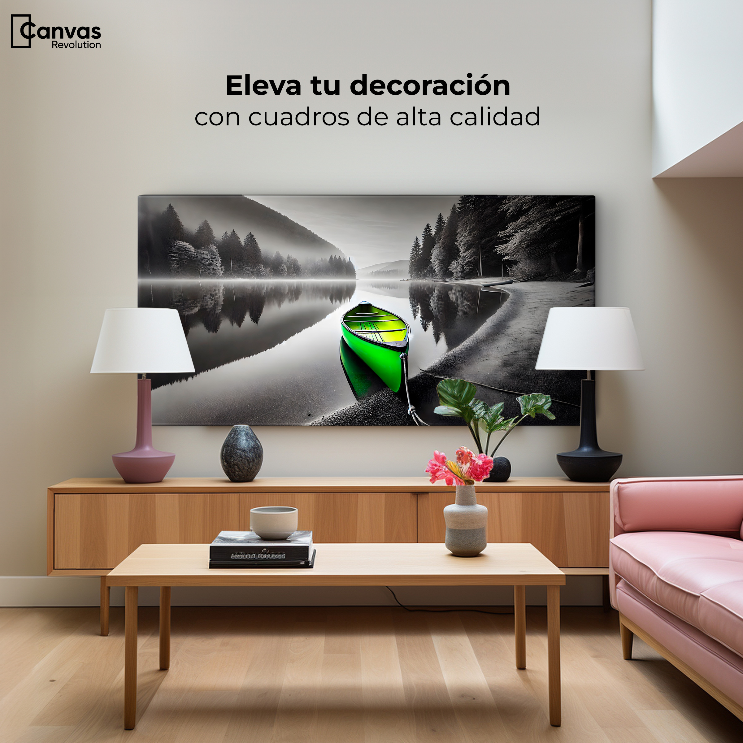 Foto 3 | Cuadro Blanco Y Negro Canvas Verde En El Lago 120x60