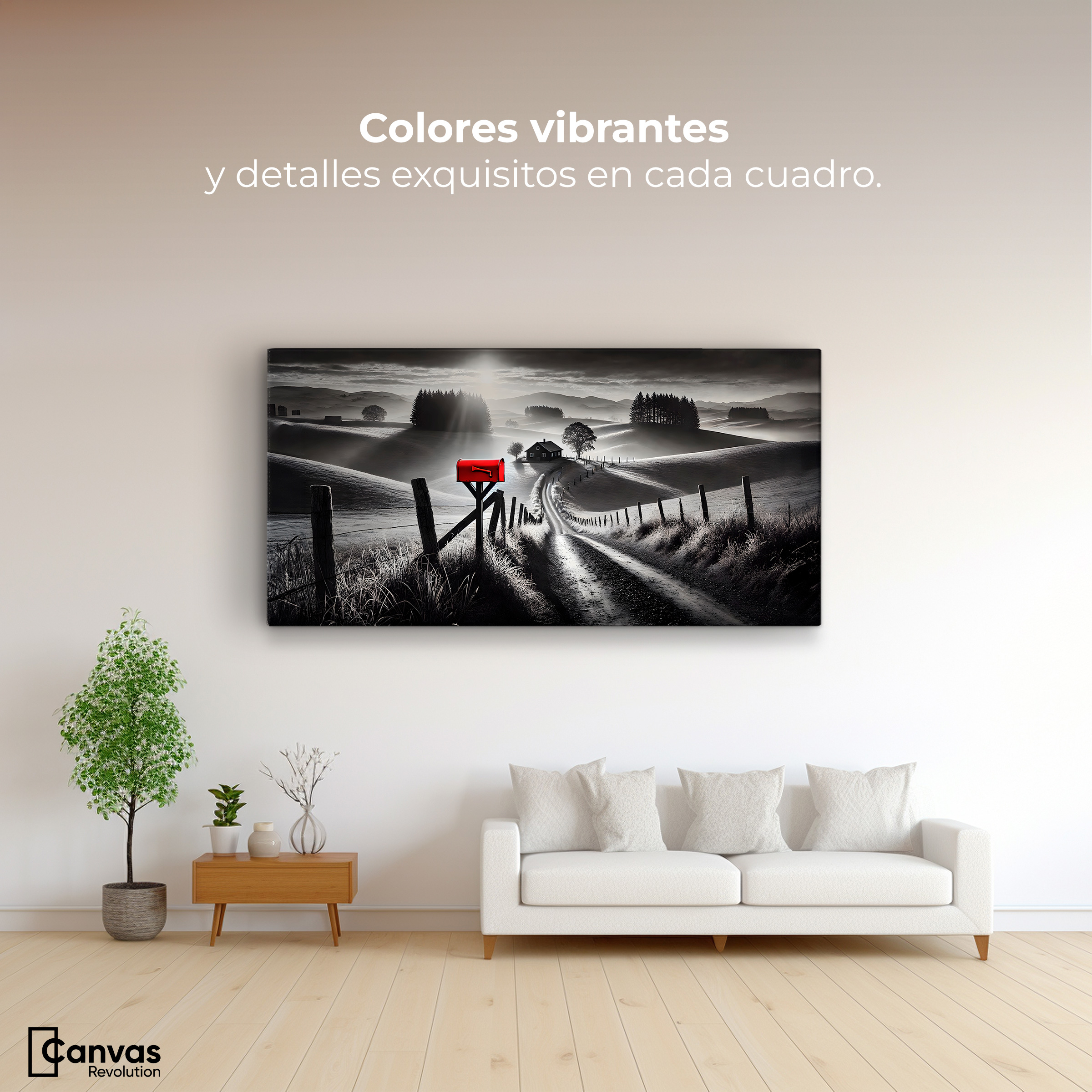 Foto 3 pulgar | Cuadro Blanco Y Negro Canvas Buzón En La Pradera 120x60