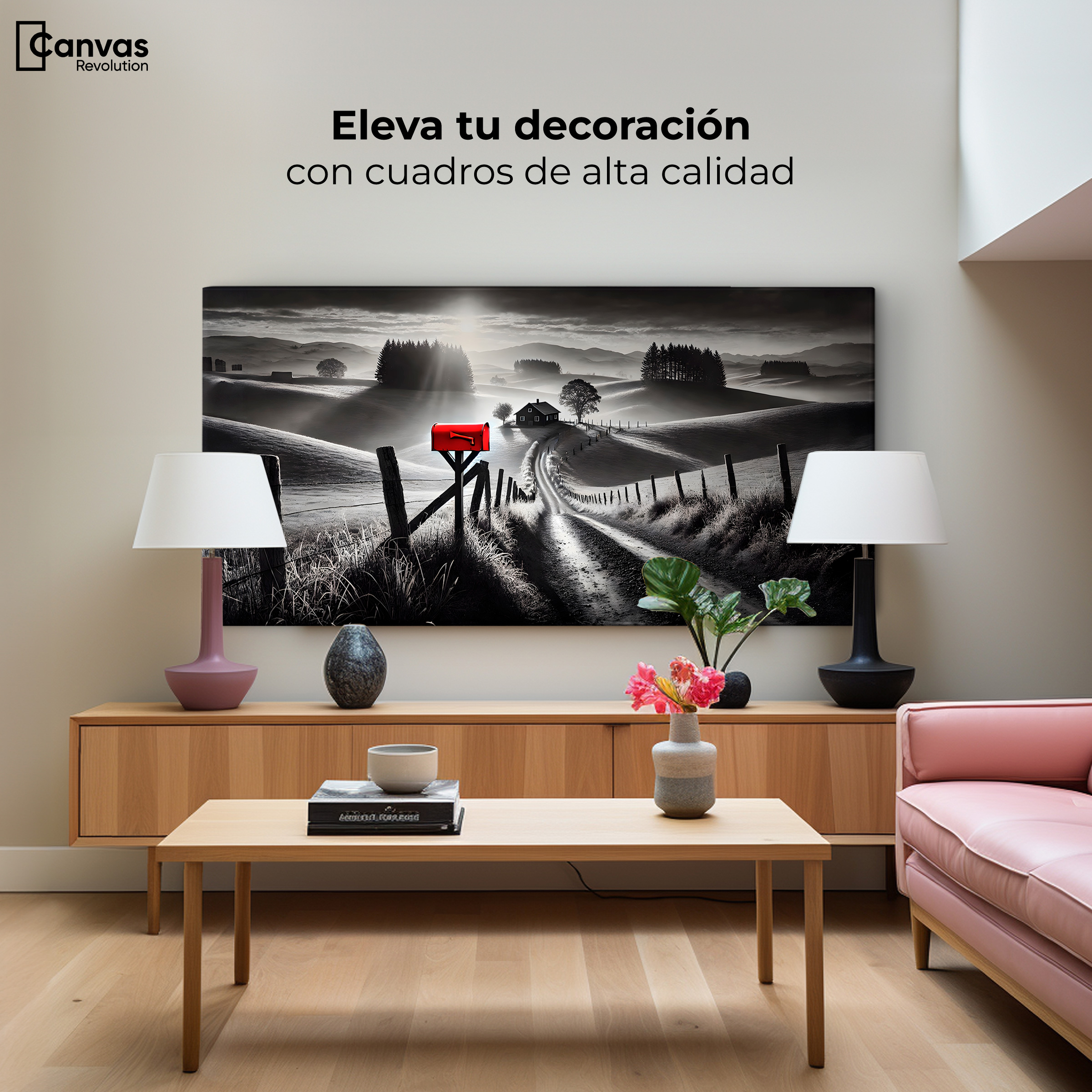 Foto 4 pulgar | Cuadro Blanco Y Negro Canvas Buzón En La Pradera 120x60