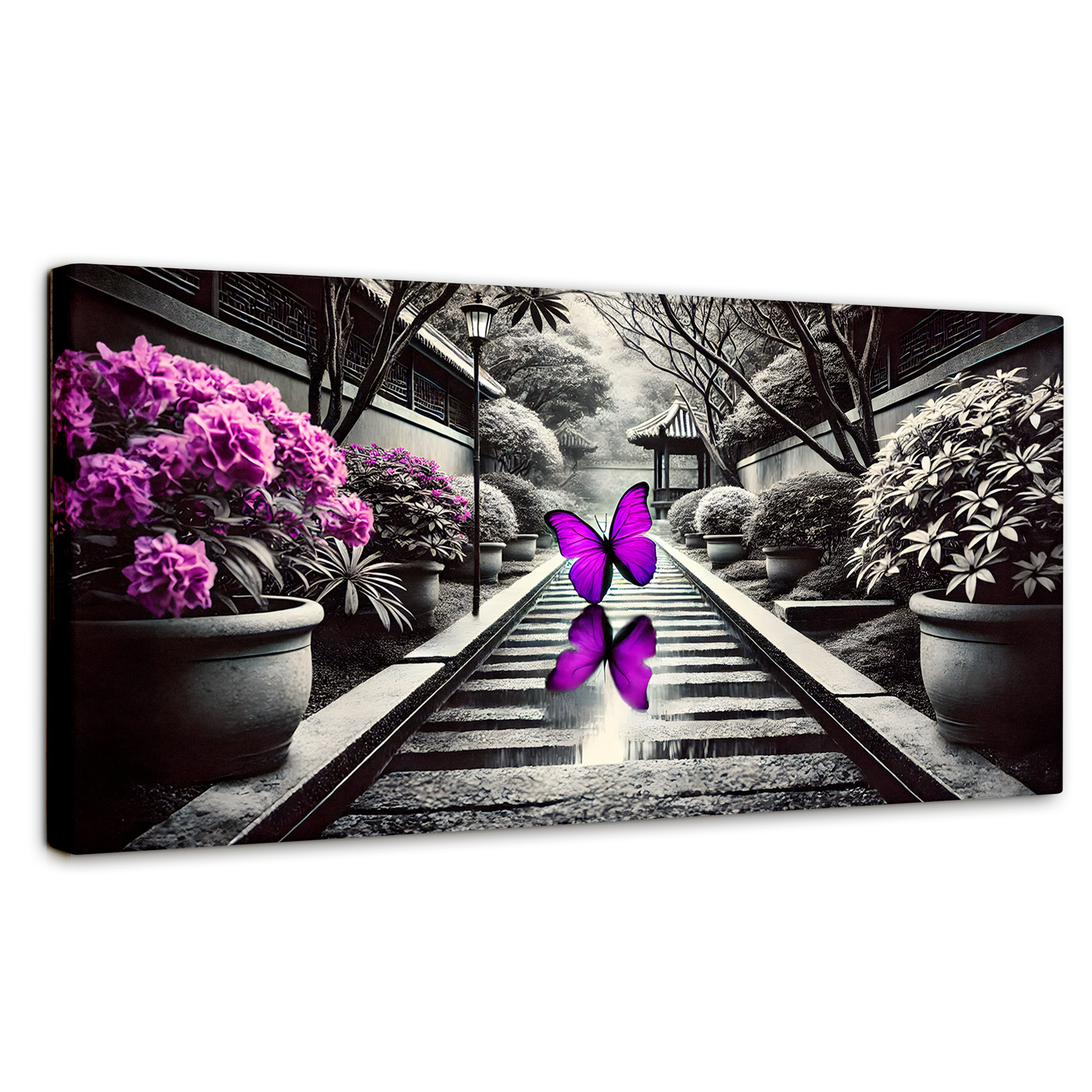 Foto 2 pulgar | Cuadro Blanco Y Negro Canvas Jardín En Vuelo 120x60