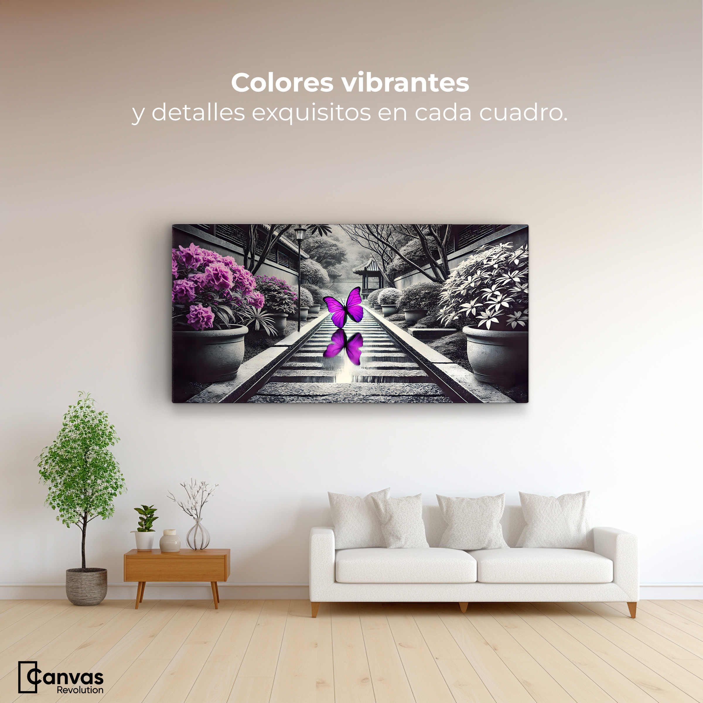 Foto 3 pulgar | Cuadro Blanco Y Negro Canvas Jardín En Vuelo 120x60