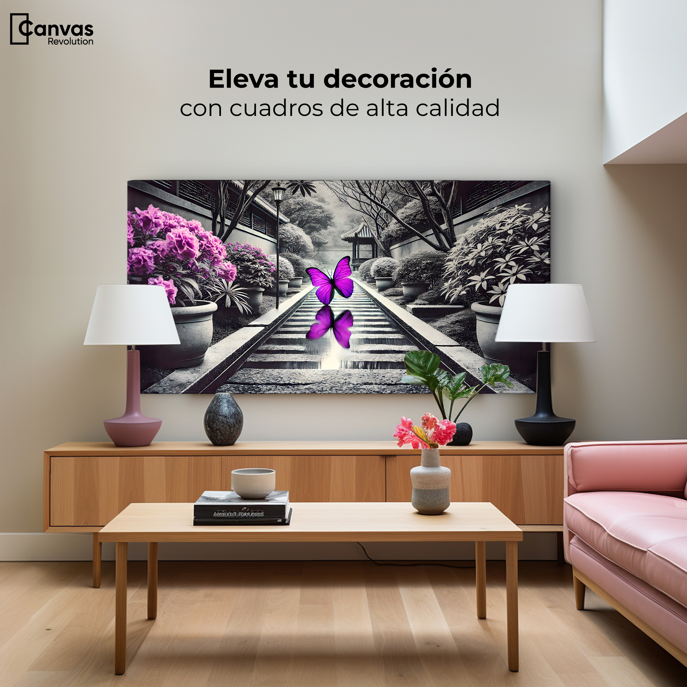 Foto 4 pulgar | Cuadro Blanco Y Negro Canvas Jardín En Vuelo 120x60
