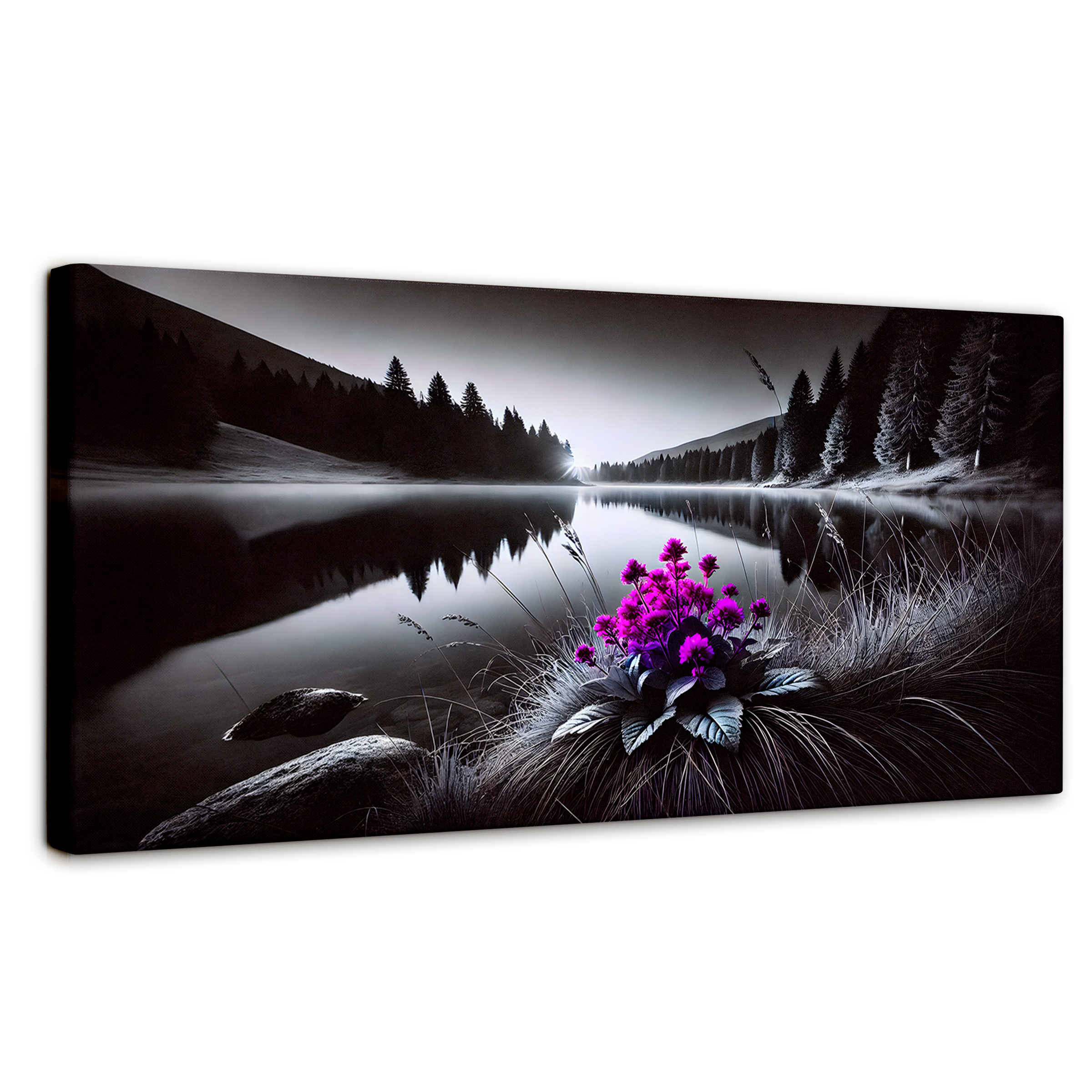 Foto 2 pulgar | Cuadro Blanco Y Negro Canvas Flores En El Agua 120x60