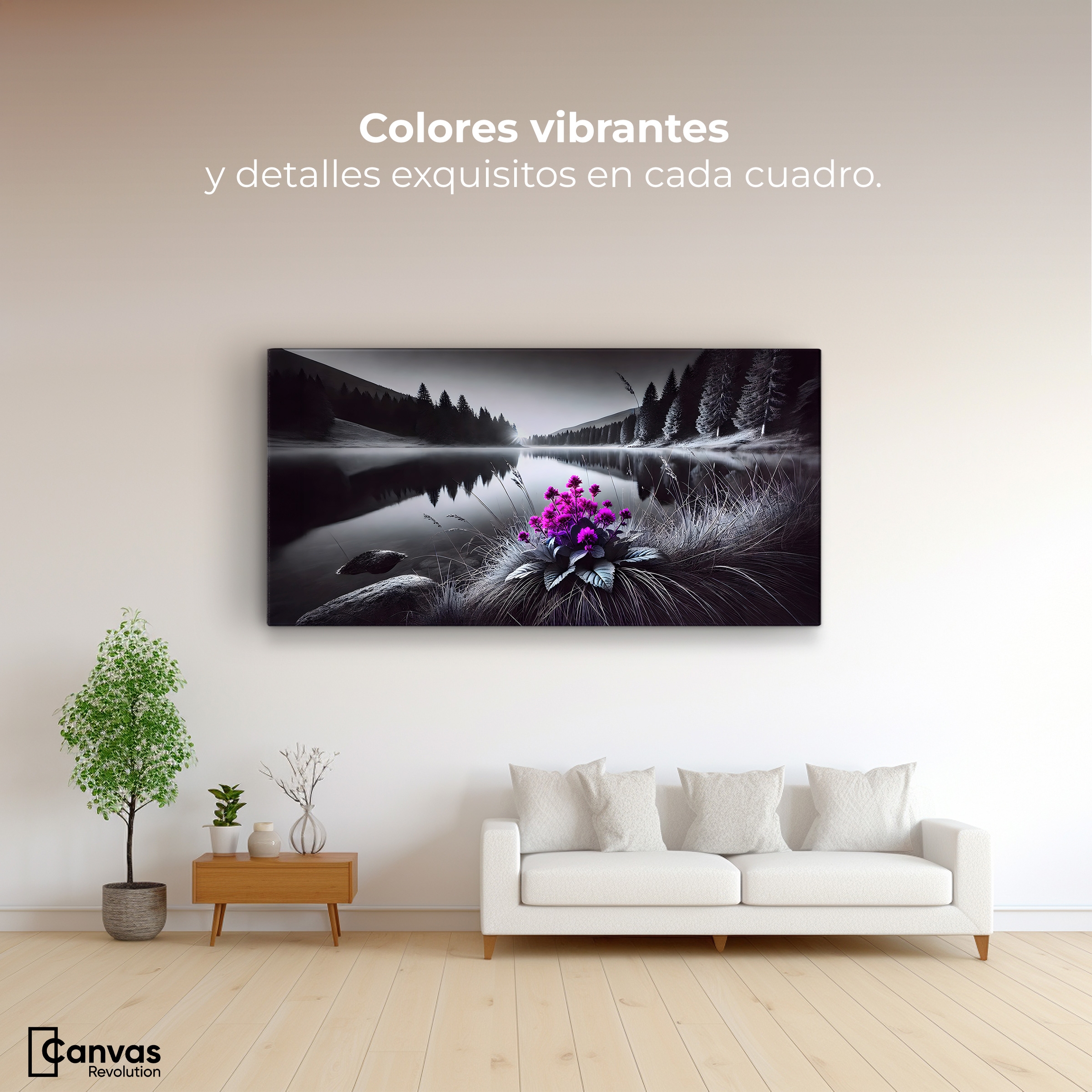 Foto 3 pulgar | Cuadro Blanco Y Negro Canvas Flores En El Agua 120x60