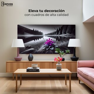 Foto 3 | Cuadro Blanco Y Negro Canvas Flores En El Agua 120x60