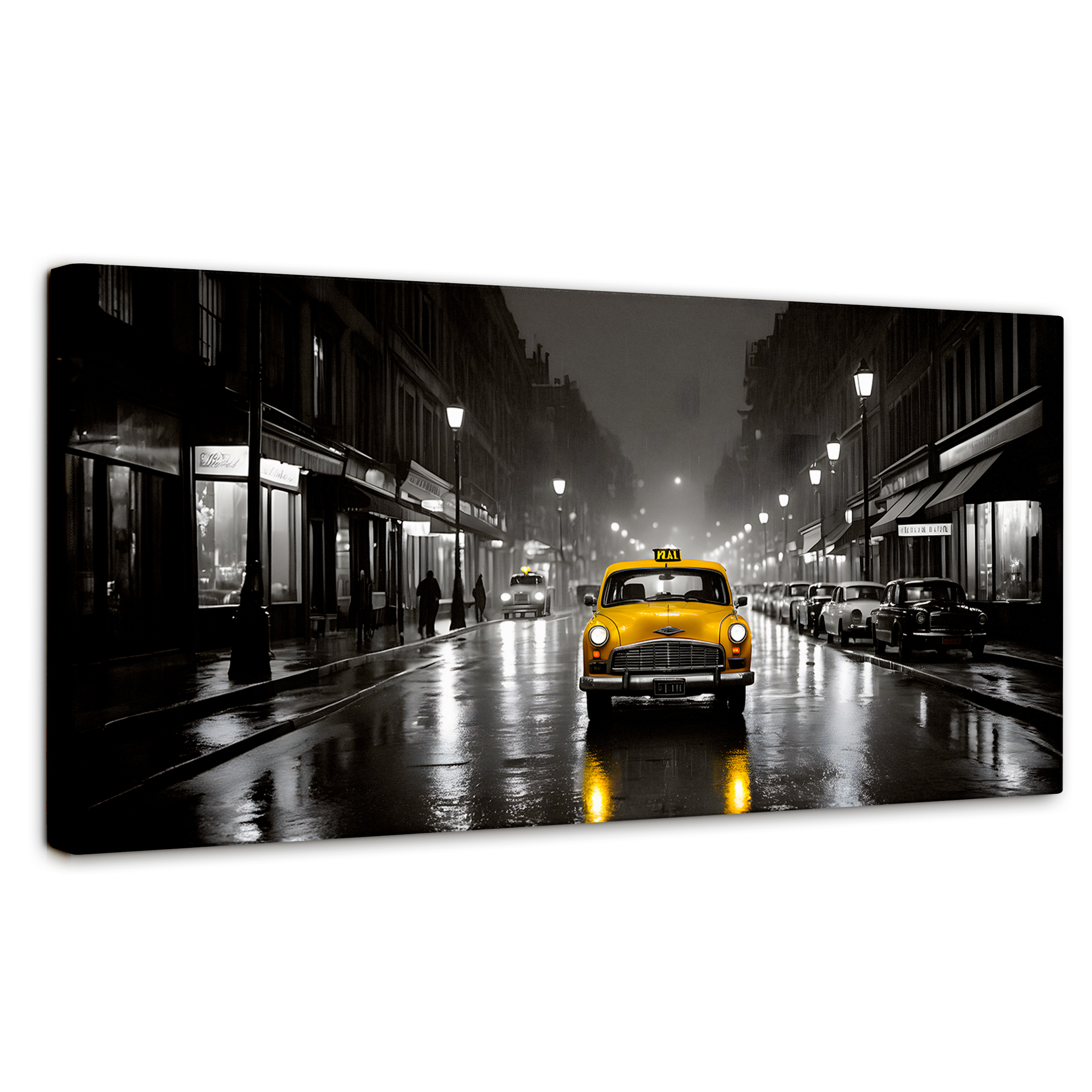 Foto 2 pulgar | Cuadro Blanco Y Negro Canvas Amarillo En Acción 120x60