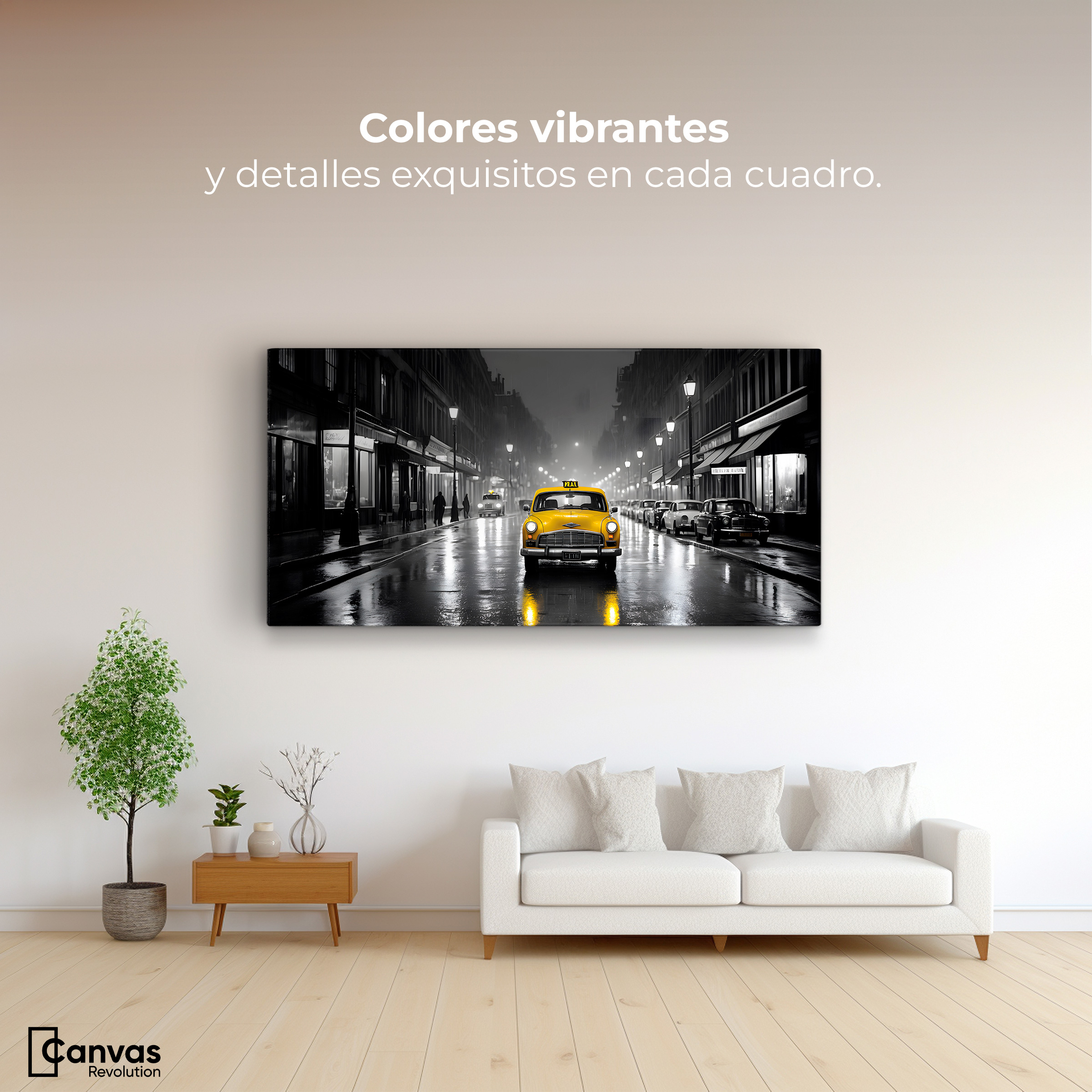 Foto 3 pulgar | Cuadro Blanco Y Negro Canvas Amarillo En Acción 120x60