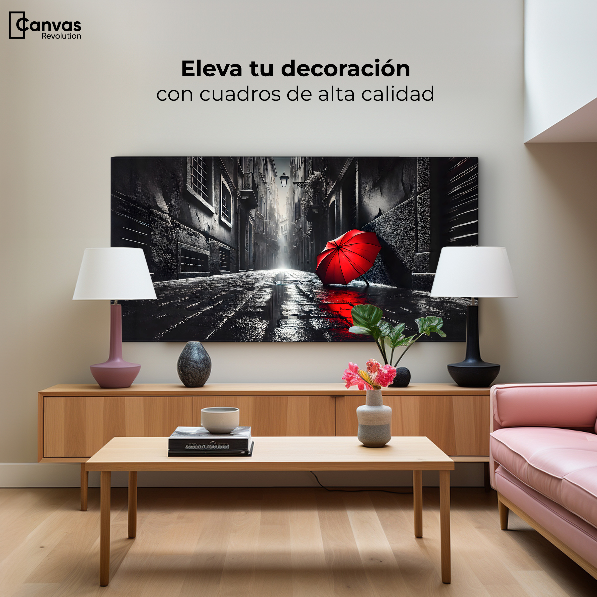 Foto 4 pulgar | Cuadro Blanco Y Negro Canvas Rojo Al Viento 120x60