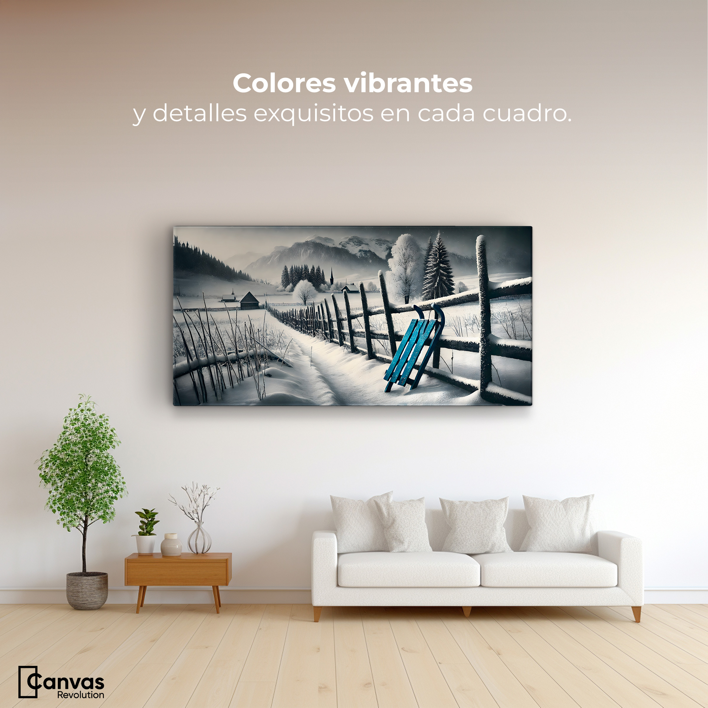Foto 3 pulgar | Cuadro Blanco Y Negro Canvas Luz De Madera 120x60