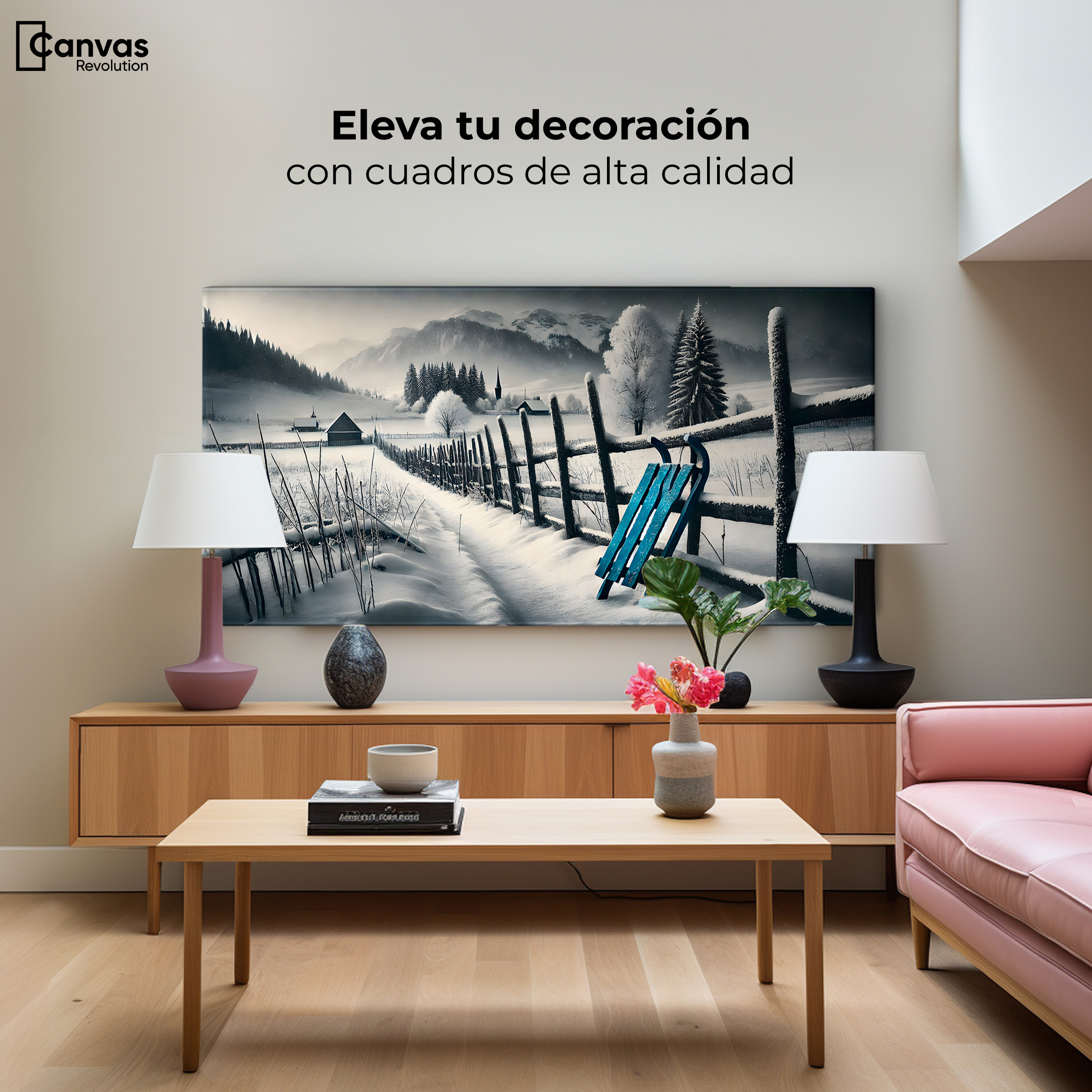Foto 4 pulgar | Cuadro Blanco Y Negro Canvas Luz De Madera 120x60