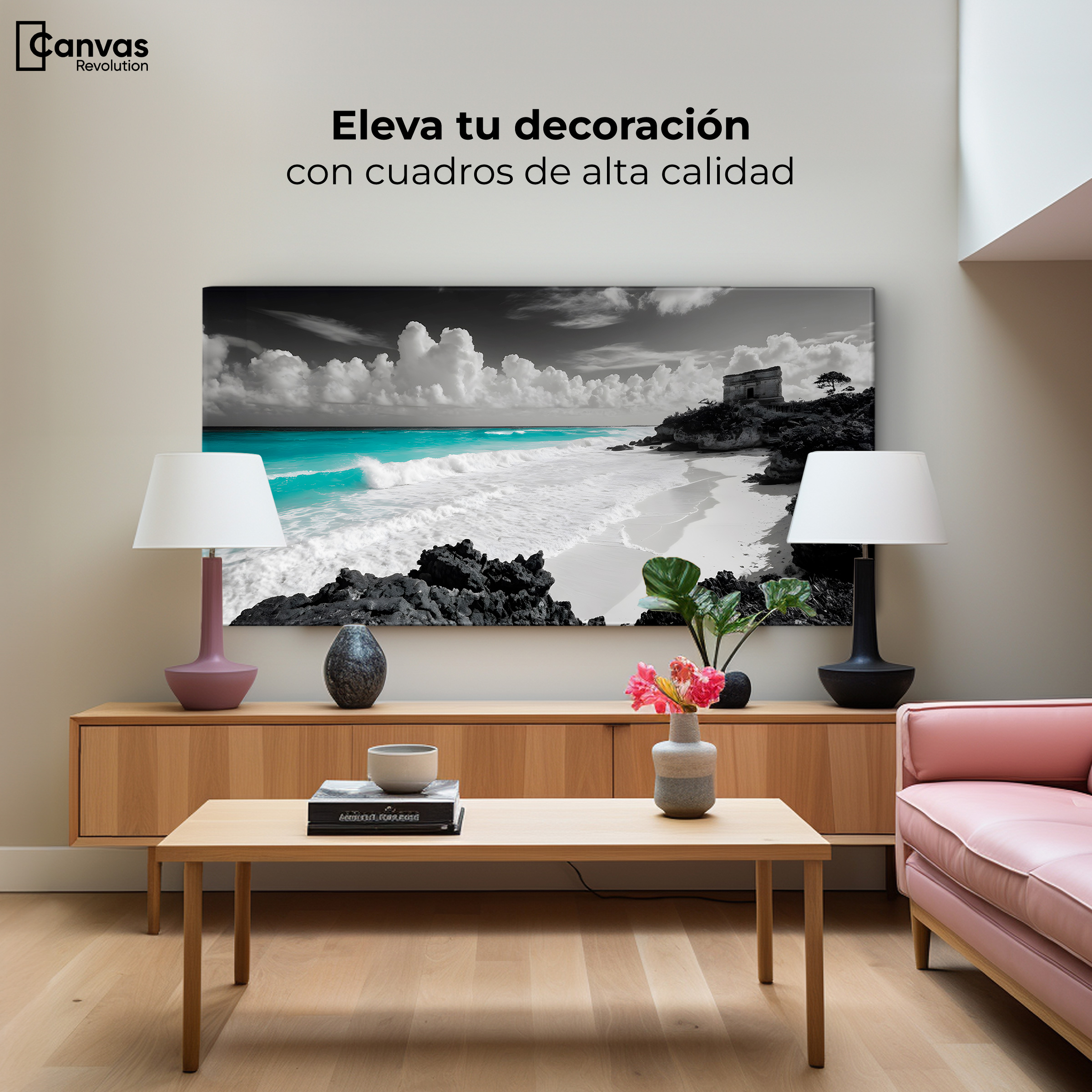 Foto 4 pulgar | Cuadro Blanco Y Negro Canvas Mar De Cristal 120x60