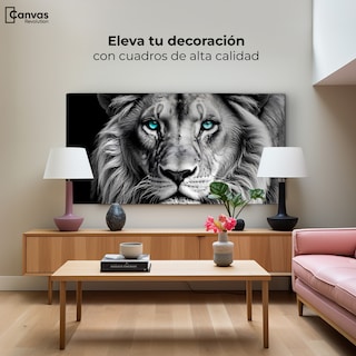 Foto 3 | Cuadro Blanco Y Negro Canvas León Celeste 120x60