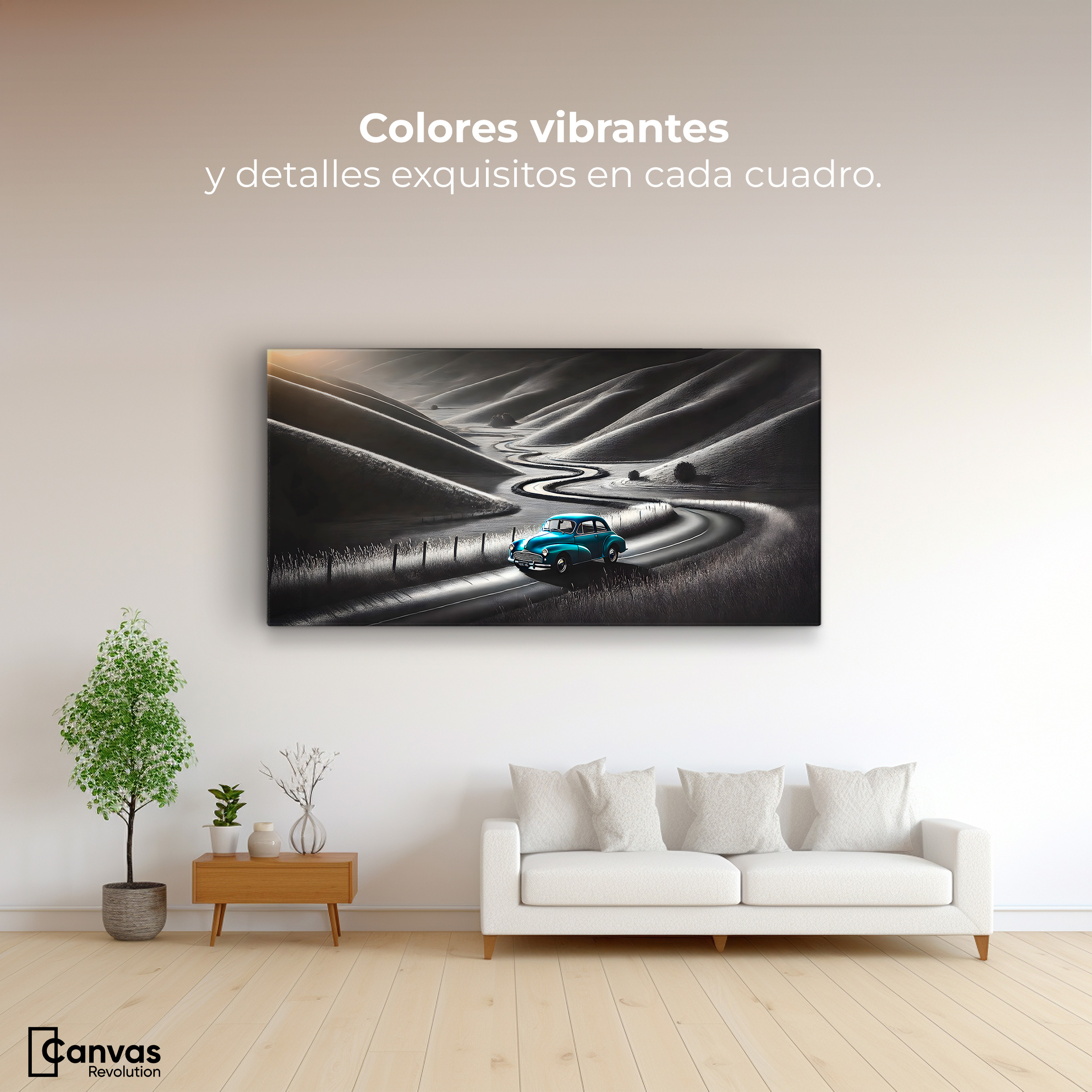 Foto 3 pulgar | Cuadro Blanco Y Negro Canvas Carretera Celeste 120x60