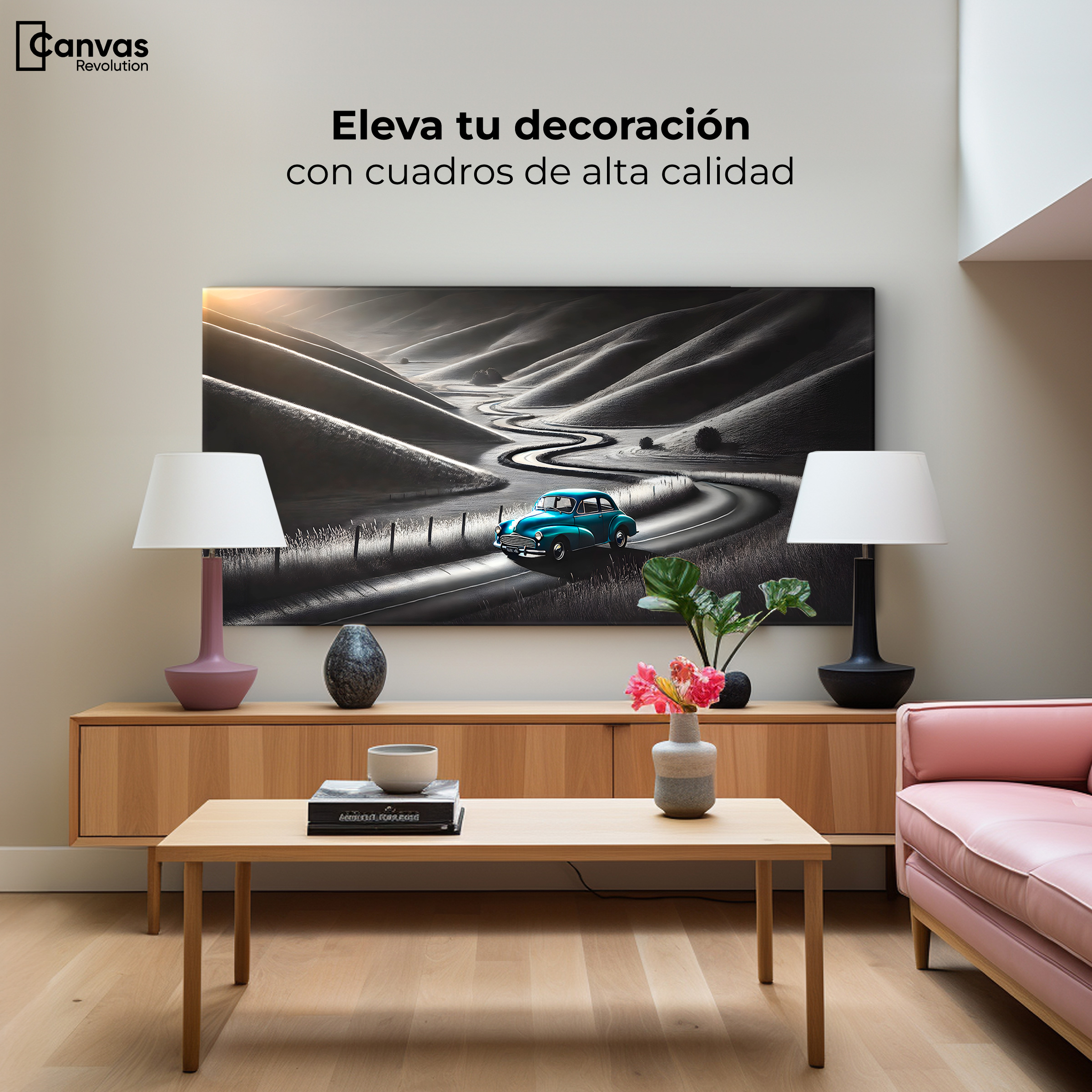 Foto 4 pulgar | Cuadro Blanco Y Negro Canvas Carretera Celeste 120x60