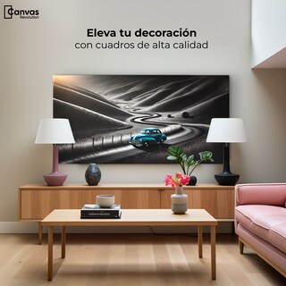 Foto 3 | Cuadro Blanco Y Negro Canvas Carretera Celeste 120x60