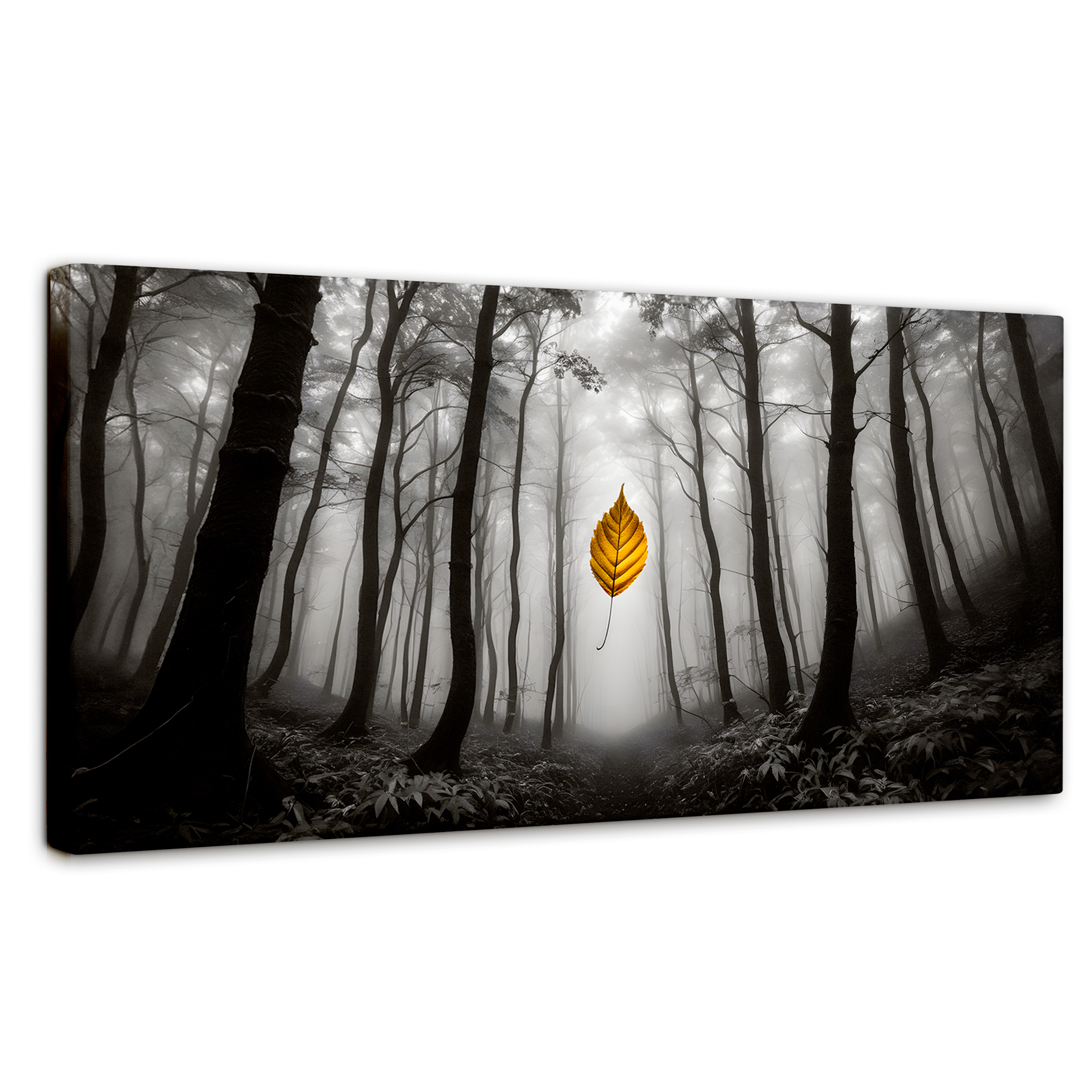 Foto 2 pulgar | Cuadro Blanco Y Negro Canvas Hoja En Silencio 120x60