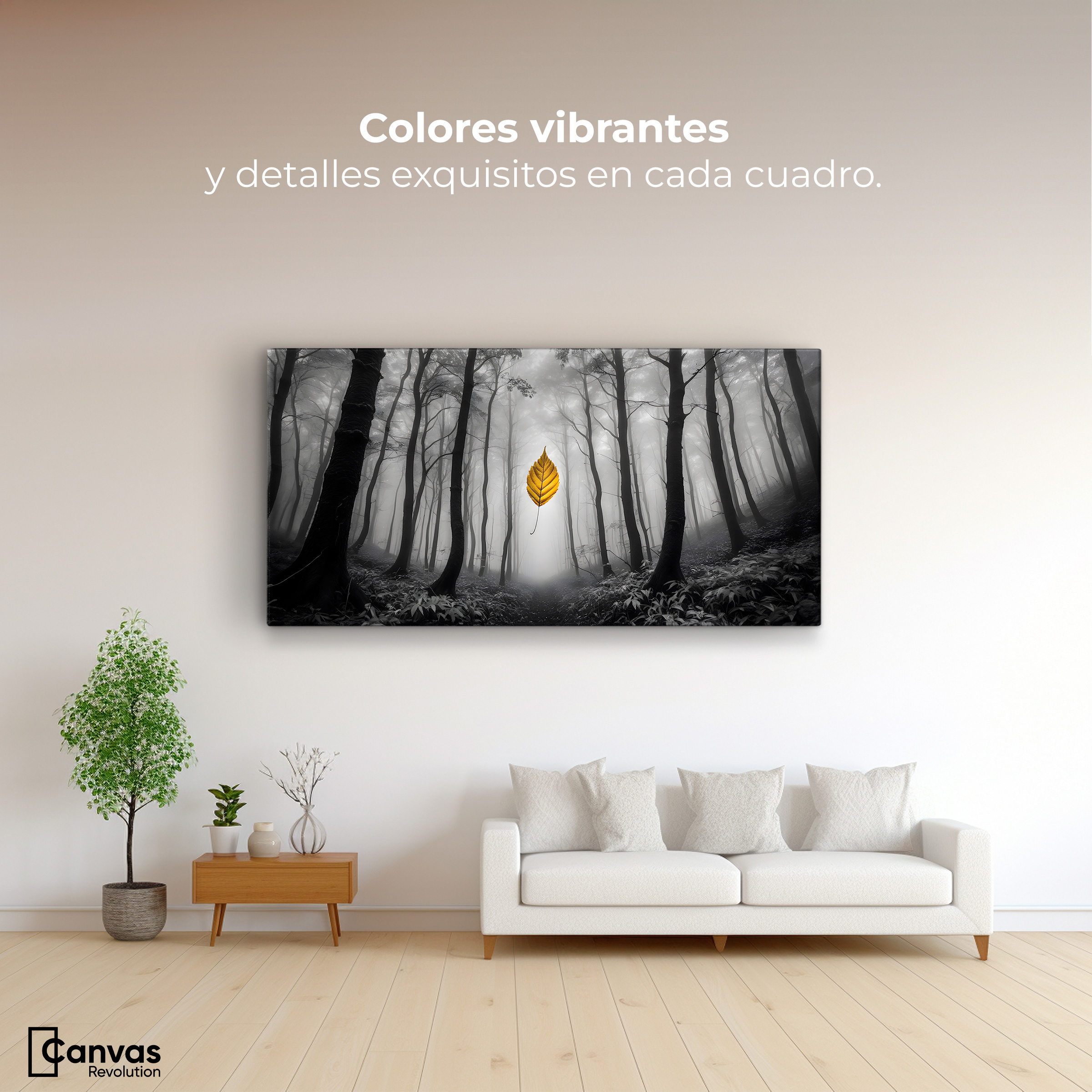 Foto 3 pulgar | Cuadro Blanco Y Negro Canvas Hoja En Silencio 120x60