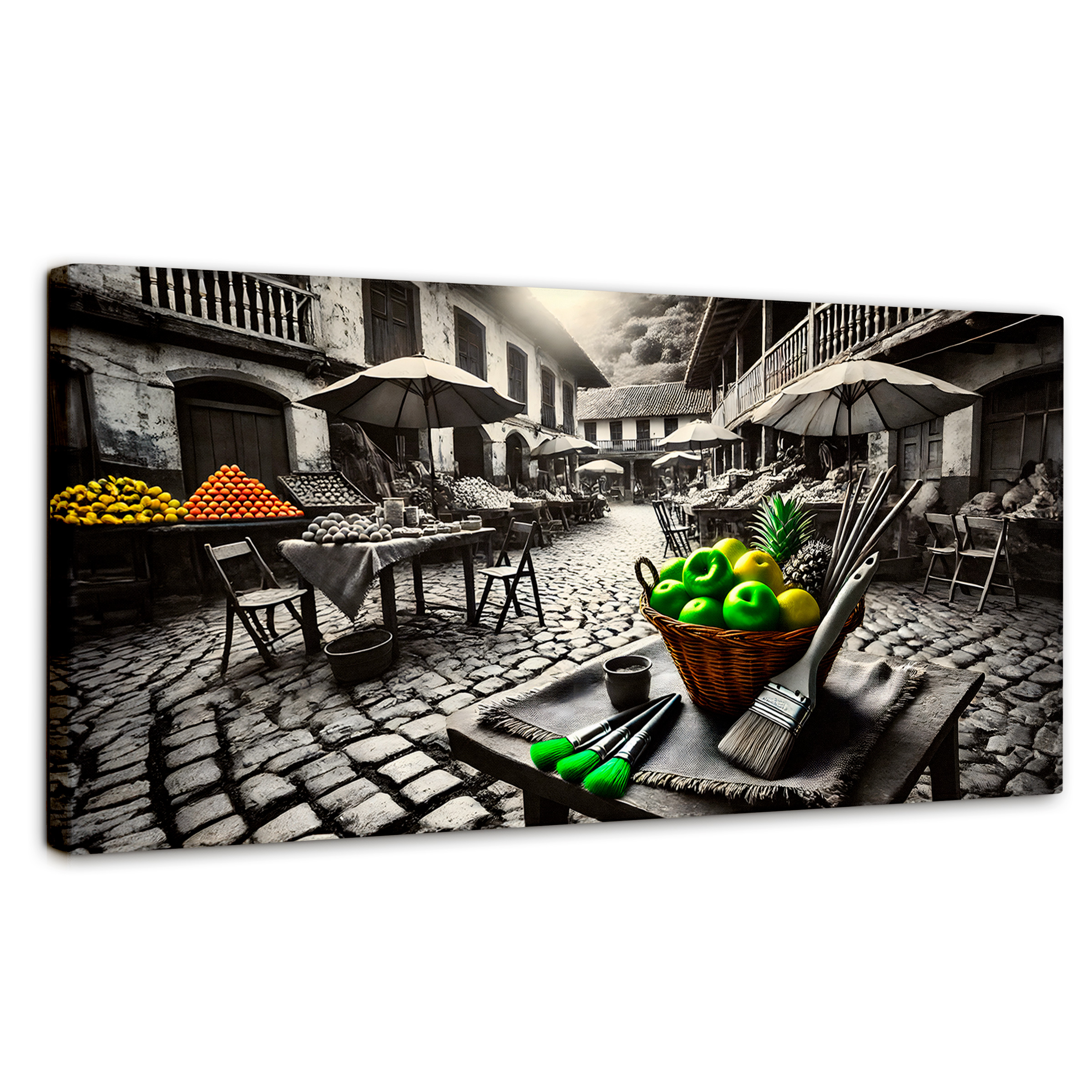 Foto 2 pulgar | Cuadro Blanco Y Negro Canvas Mercado Natural 120x60