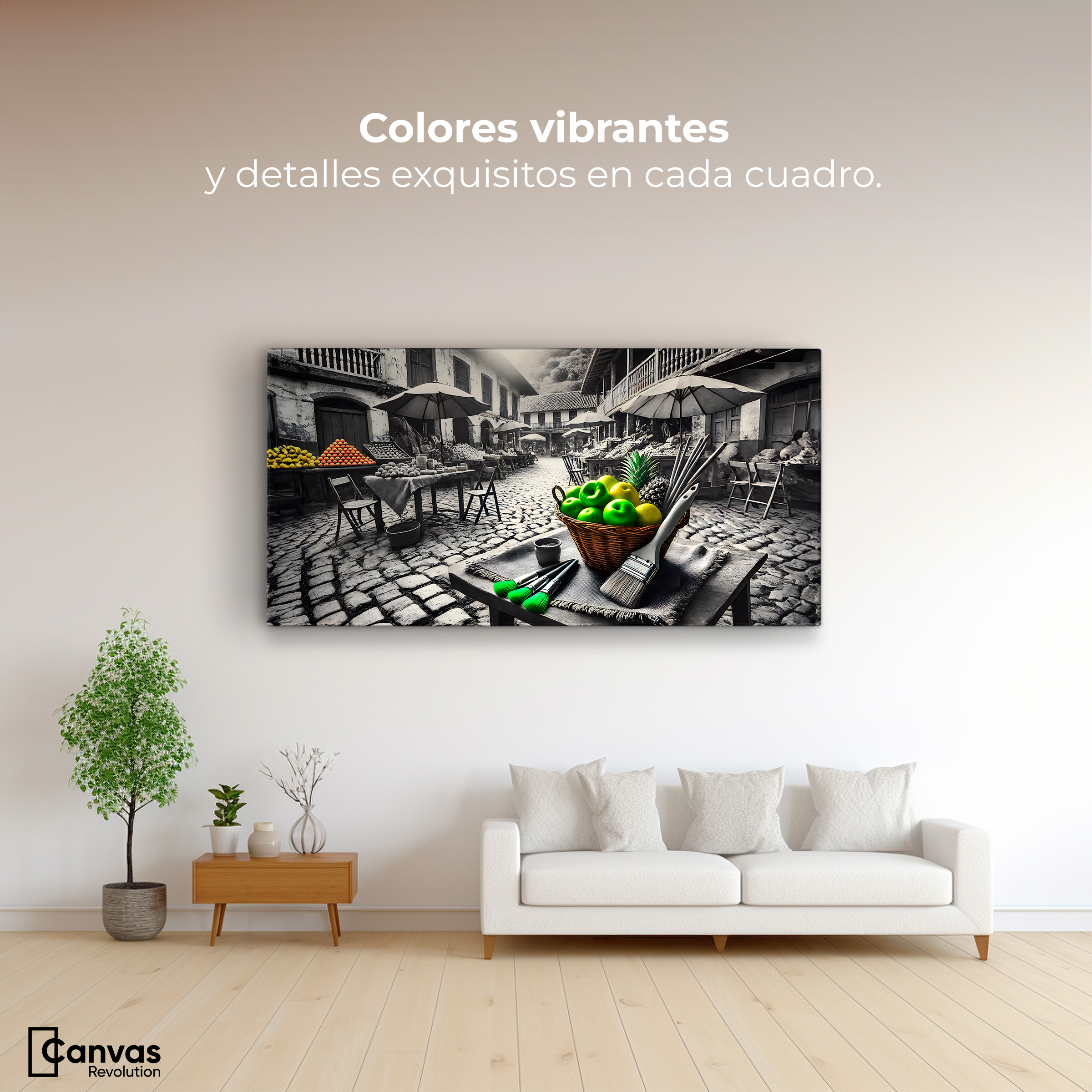 Foto 3 pulgar | Cuadro Blanco Y Negro Canvas Mercado Natural 120x60