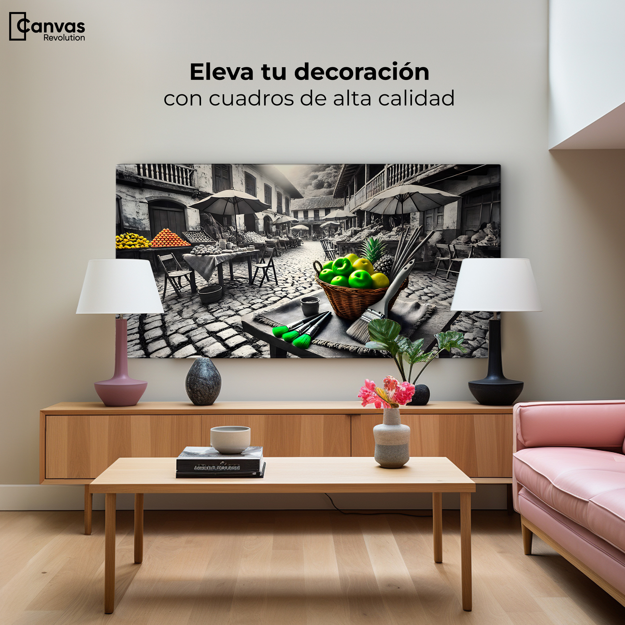 Foto 3 | Cuadro Blanco Y Negro Canvas Mercado Natural 120x60