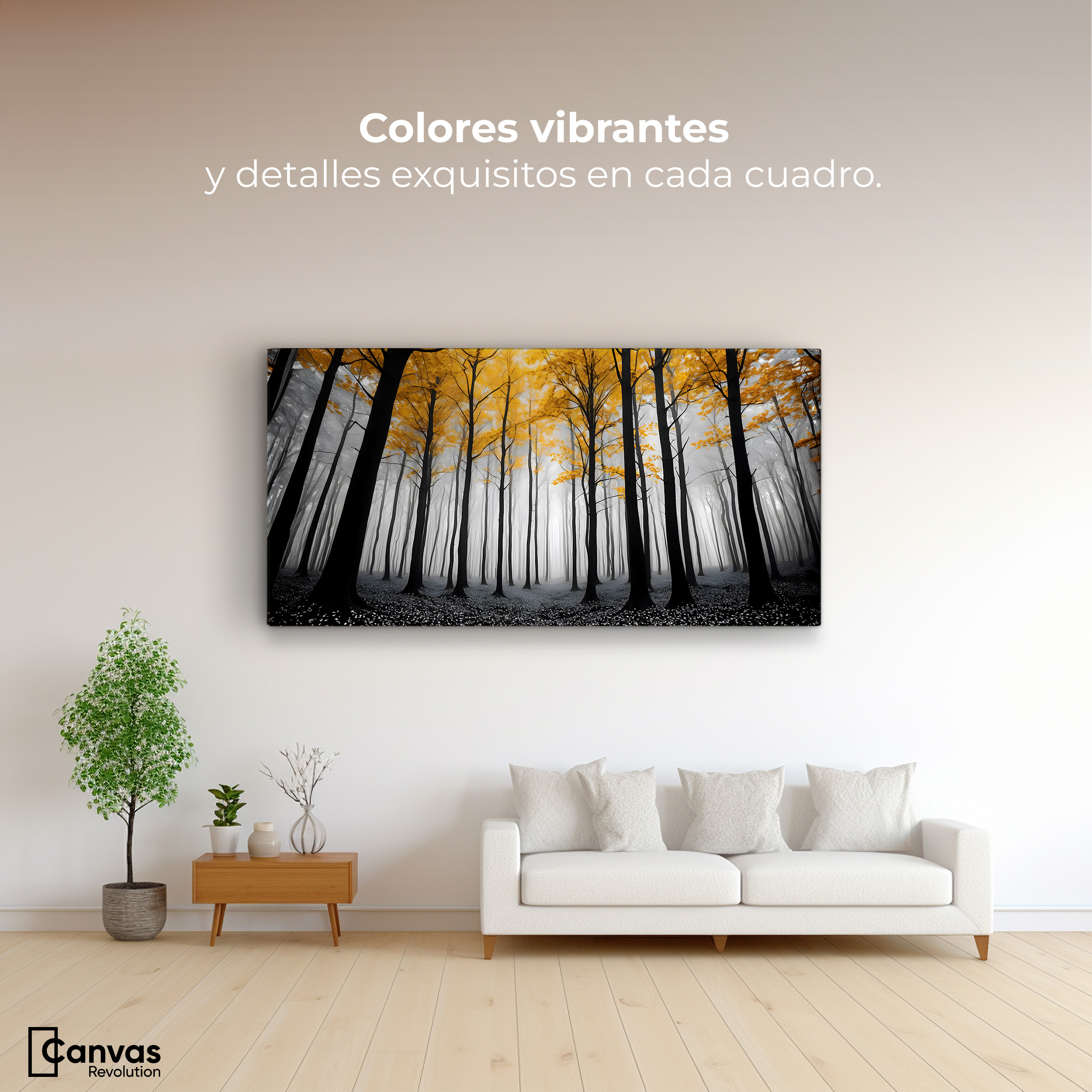 Foto 3 pulgar | Cuadro Blanco Y Negro Canvas Amarillo Silente 120x60